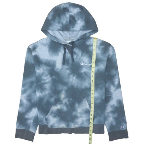 Champion Womens Blue Tie Dye Pullover Hoodie Size L Cotton Blend - Image 3