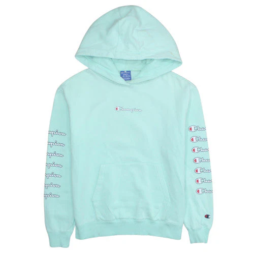Champion Women's Mint Green Pullover Hoodie Small Cotton Logo Sleeve