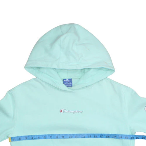 Champion Women's Mint Green Pullover Hoodie Small Cotton Logo Sleeve - Image 2