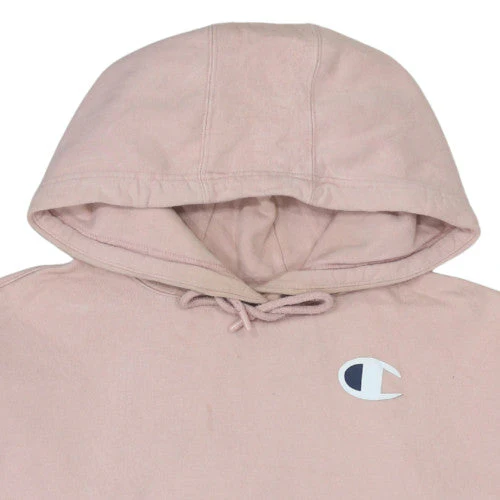 Champion Womens Pink Pullover Hoodie Medium Cotton Logo Sweatshirt - Image 8