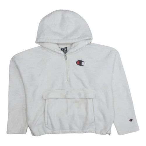 Champion Womens White Fleece 1/4 Zip Hooded Pullover XS