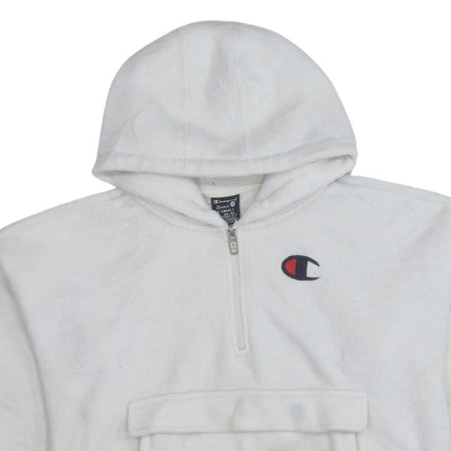 Champion Womens White Fleece 1/4 Zip Hooded Pullover XS - Image 6