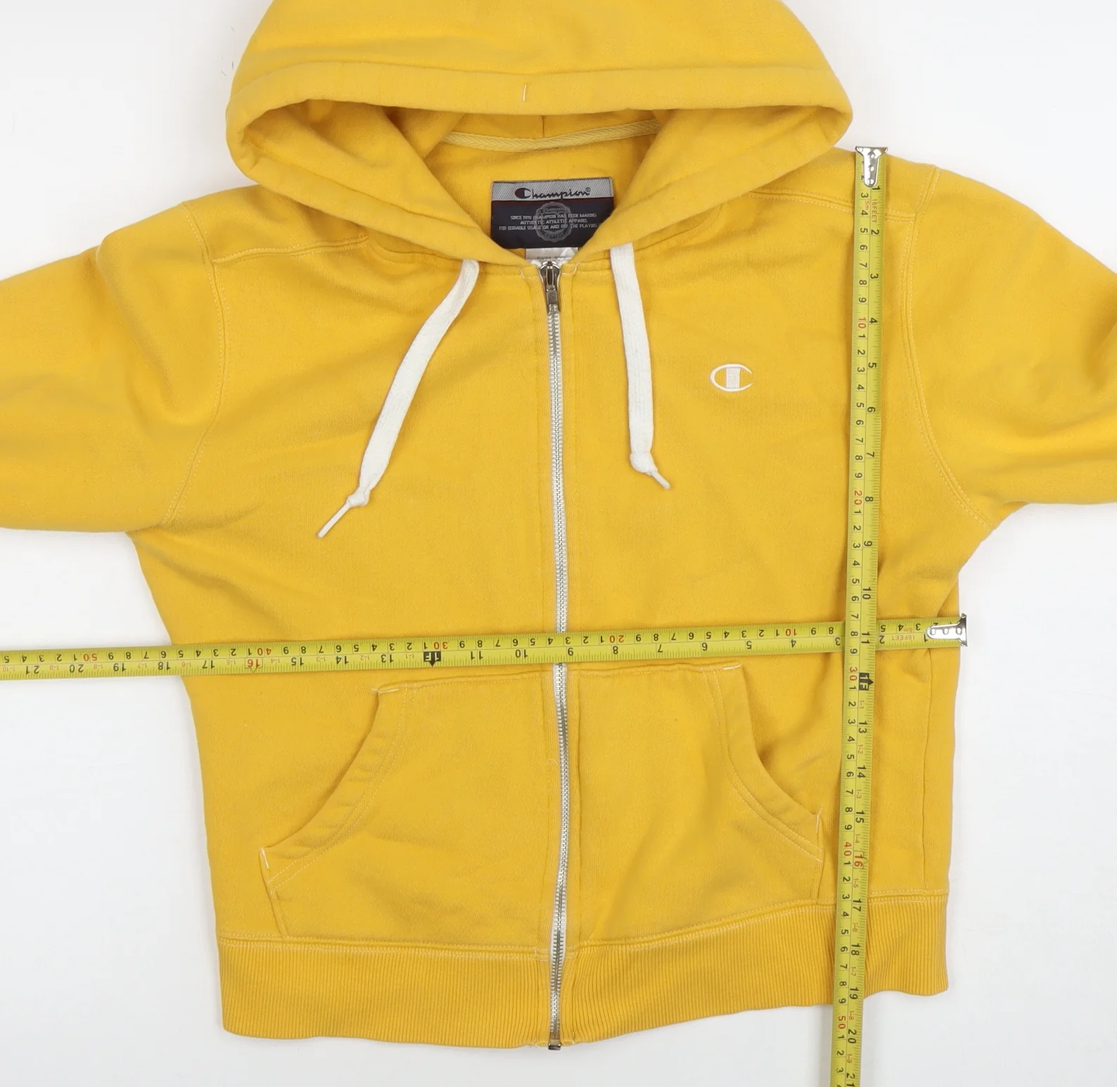 Champion Womens Yellow Full Zip Hoodie Cotton Blend M - Image 2