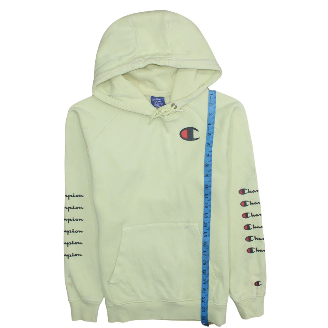 Champion Women's Yellow Pullover Hoodie Small Cotton Logo Jumper - Image 3