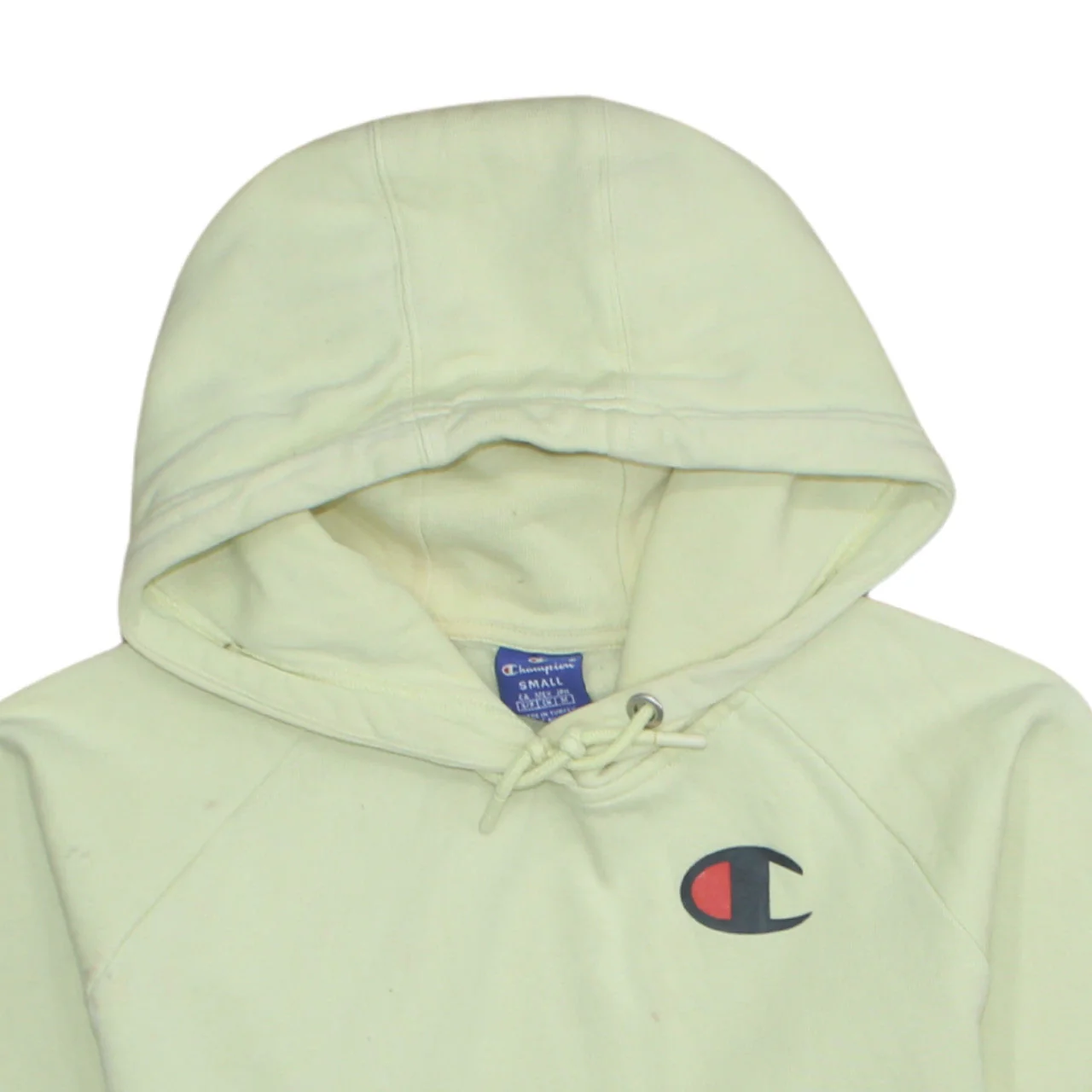 Champion Women's Yellow Pullover Hoodie Small Cotton Logo Jumper - Image 7