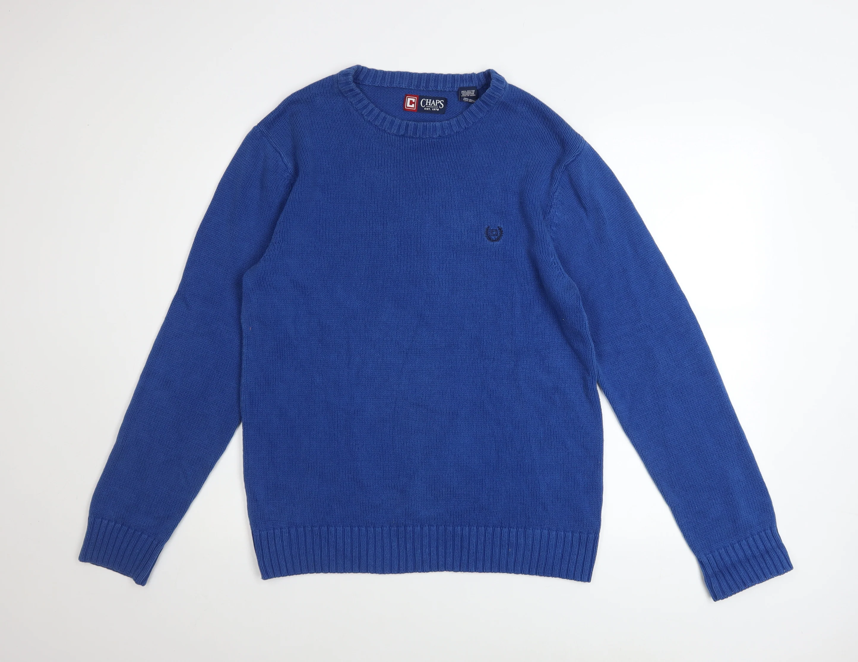 Chaps Men's Blue Cotton Crew Neck Pullover Jumper Size M