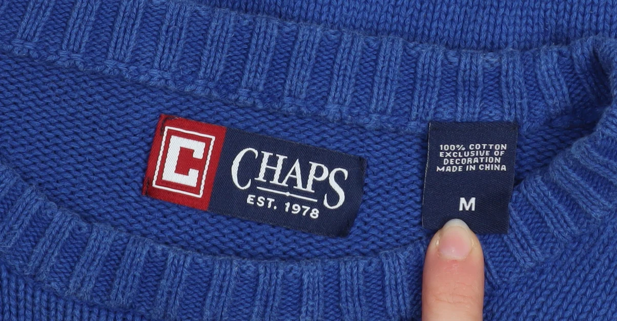 Chaps Men's Blue Cotton Crew Neck Pullover Jumper Size M - Image 4