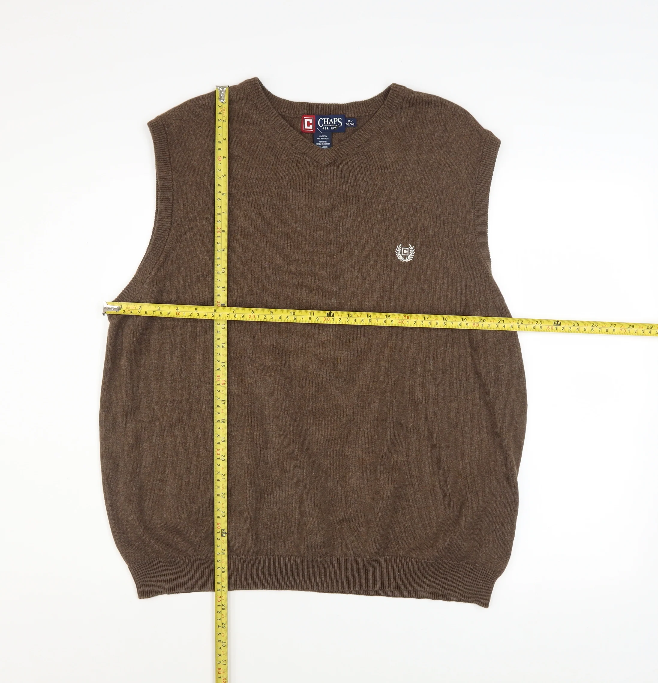 Chaps Mens Brown Cotton V-Neck Sleeveless Vest XL Classic Fit - Image 2