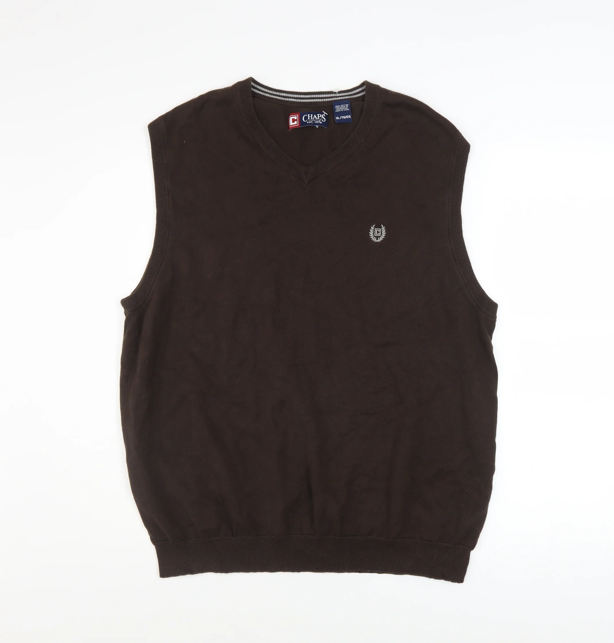 Chaps Men's Brown V-Neck Sleeveless Cotton Knit Vest XL