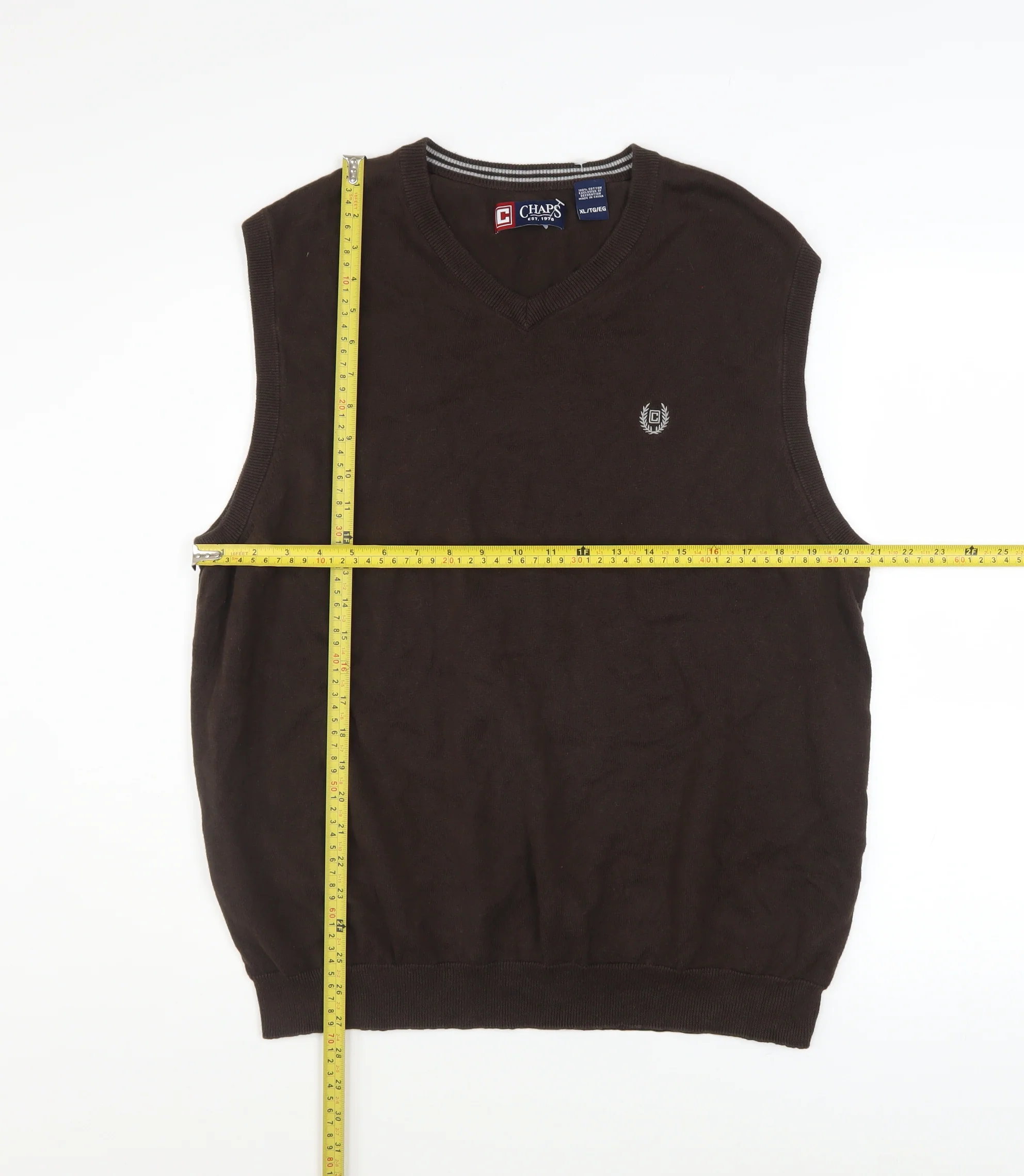 Chaps Men's Brown V-Neck Sleeveless Cotton Knit Vest XL - Image 2