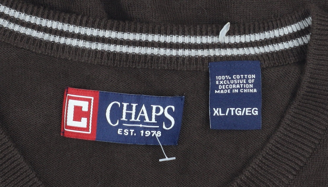 Chaps Men's Brown V-Neck Sleeveless Cotton Knit Vest XL - Image 4