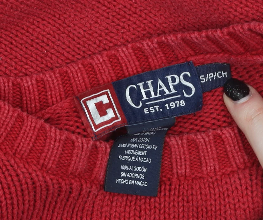 Chaps Men's Red Cotton Crew Neck Pullover Jumper Size S - Image 4
