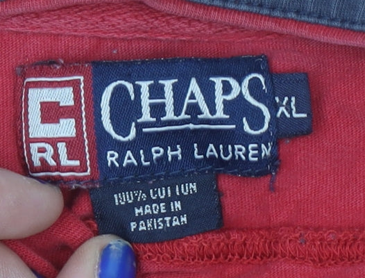 Chaps Ralph Lauren Men's Red Cotton V-Neck Short Sleeve T-Shirt XL - Image 4