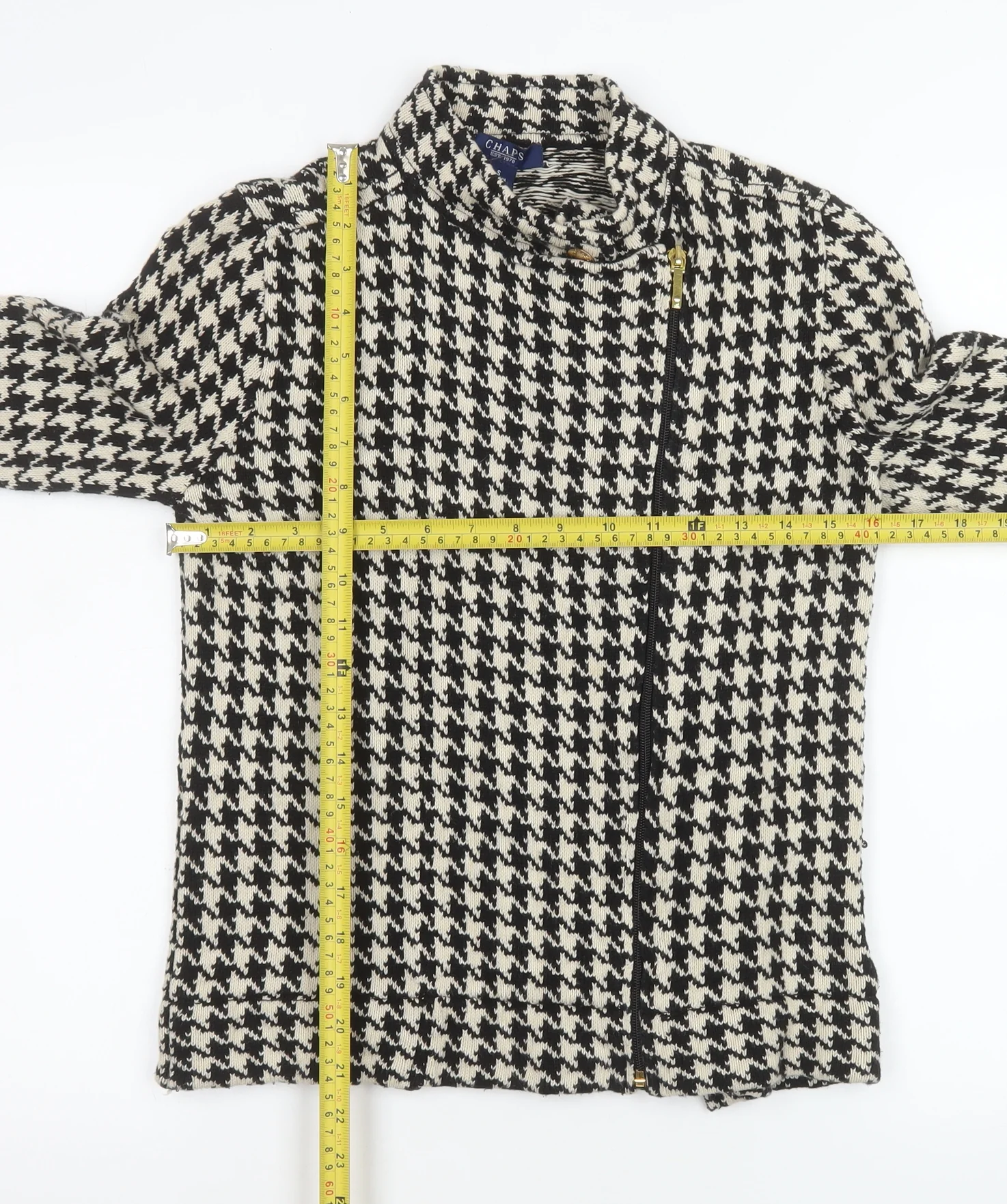 Chaps Women's Black Houndstooth Cotton Biker Jacket Size S - Image 2
