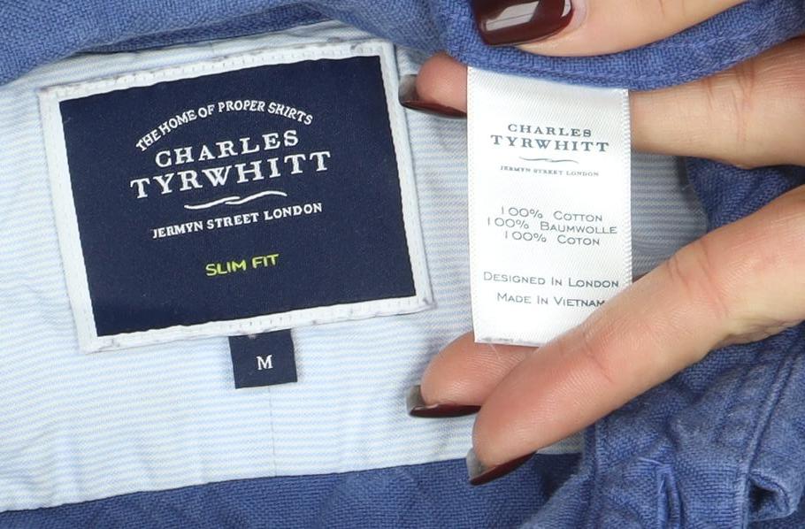 Charles Tyrwhitt Men's Blue Slim Fit Cotton Button-Up Shirt M - Image 4