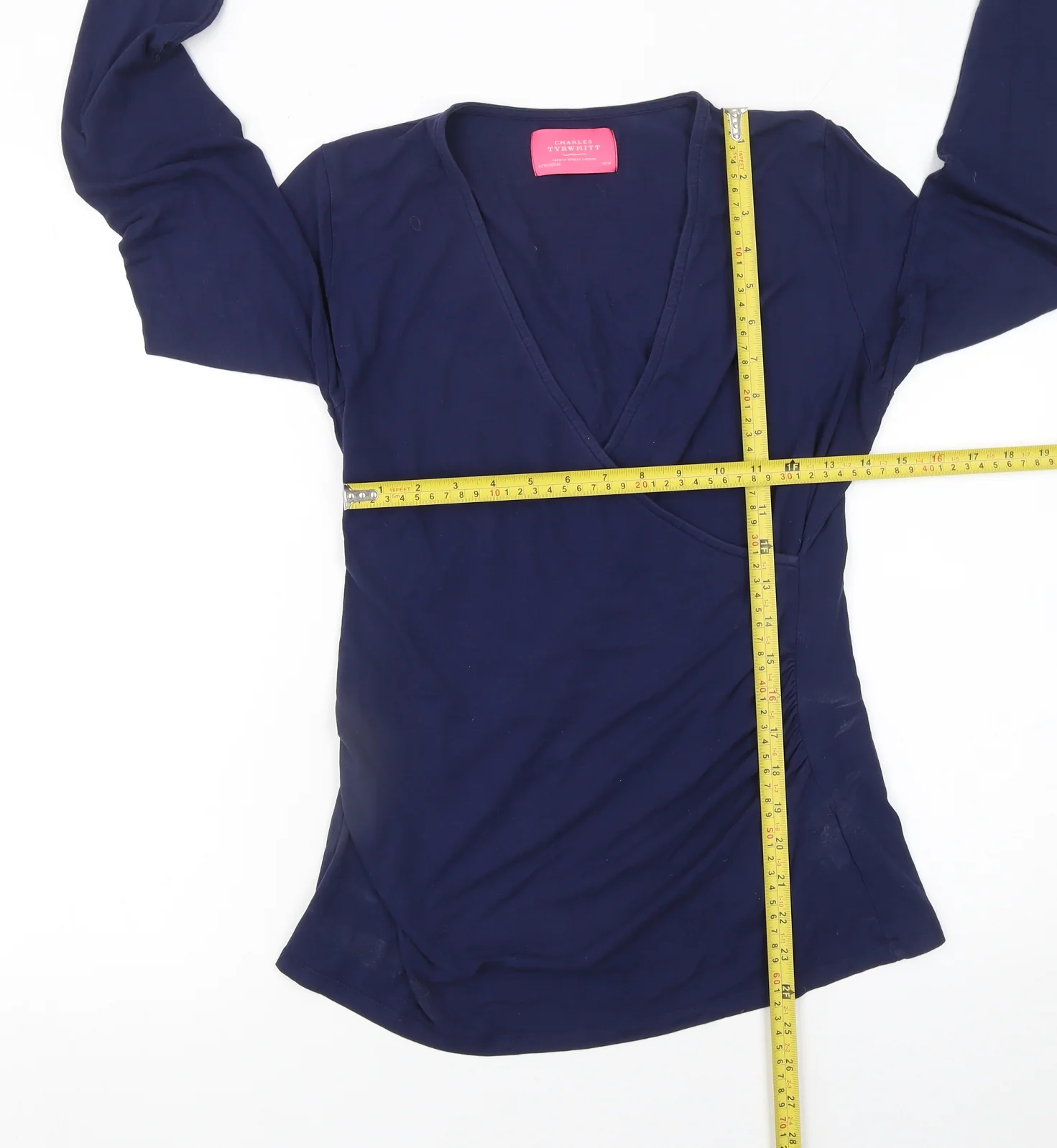 Charles Tyrwhitt Women Blue Wrap Viscose Long Sleeve Blouse UK14 - Image 2