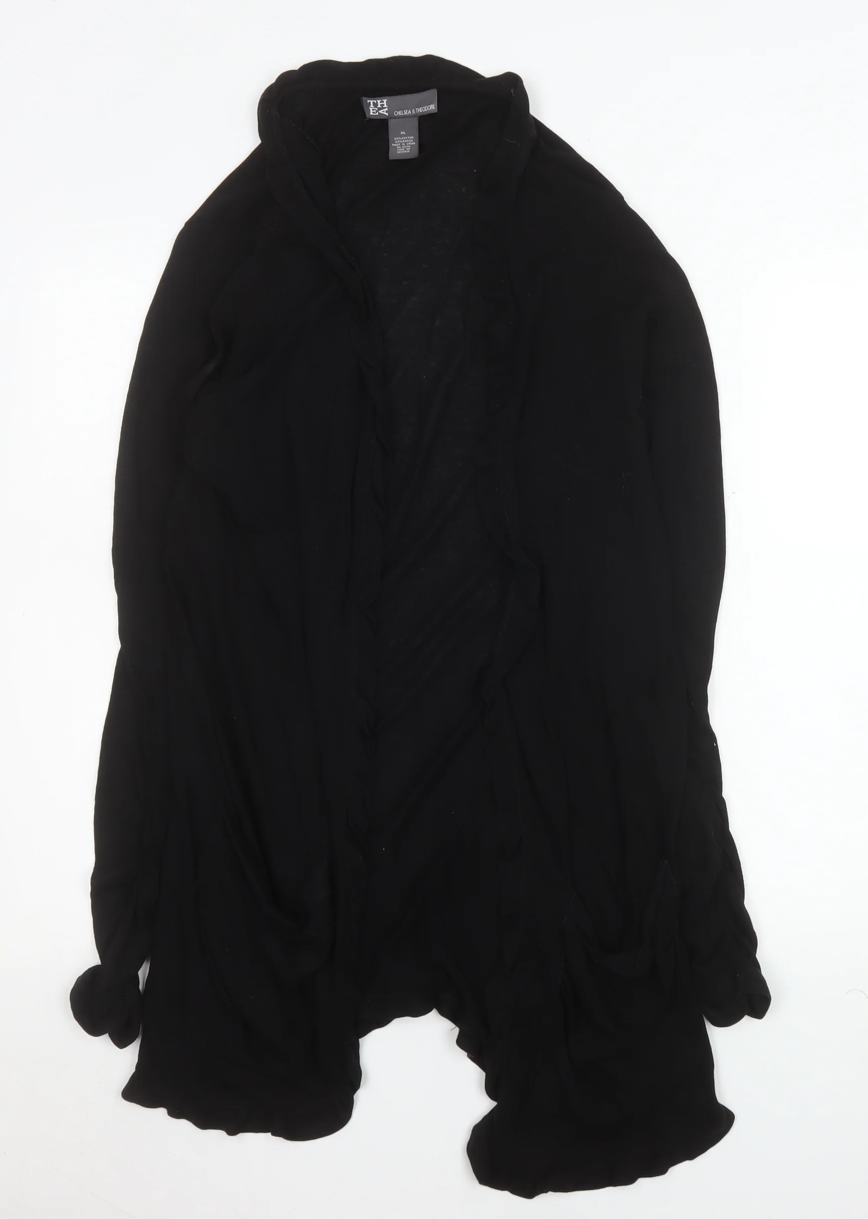 Chelsea & Theodore Women’s Black XL Open Ruffle Knit Cardigan