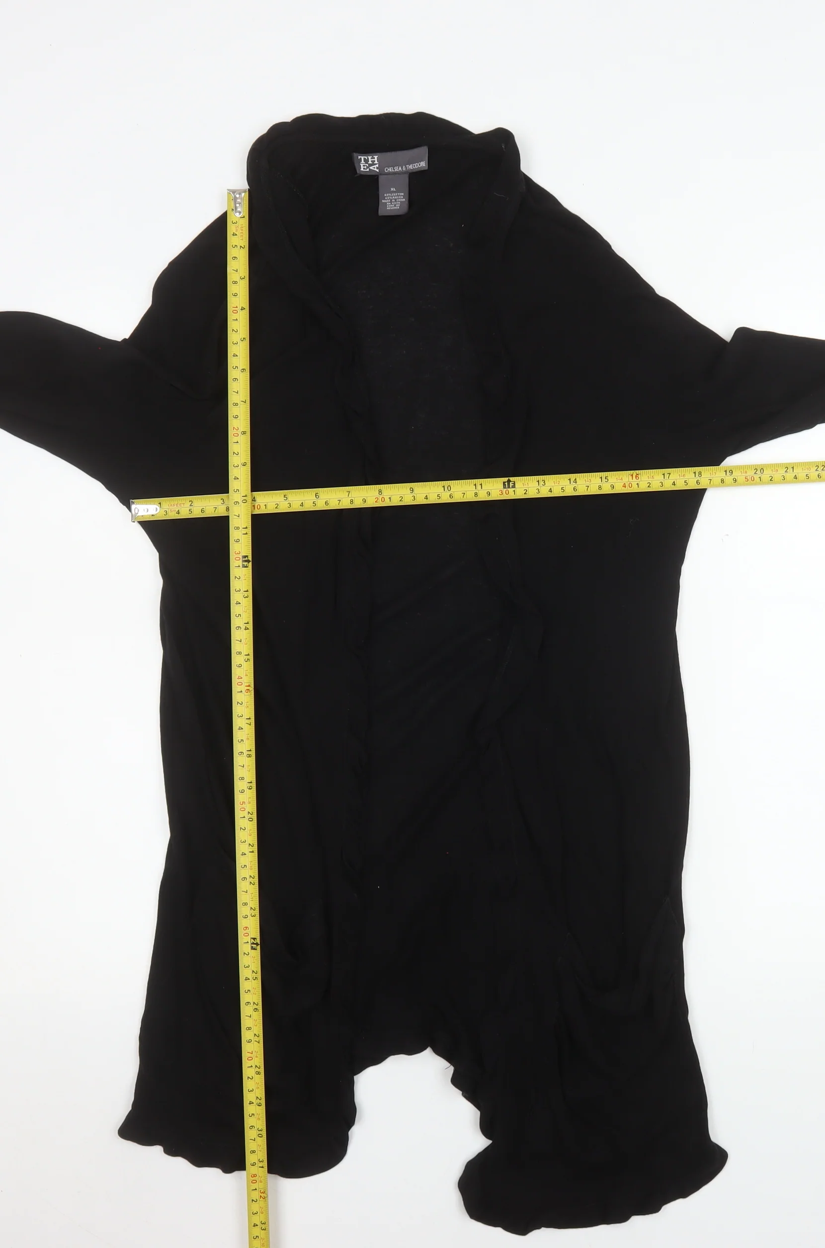 Chelsea & Theodore Women’s Black XL Open Ruffle Knit Cardigan - Image 2