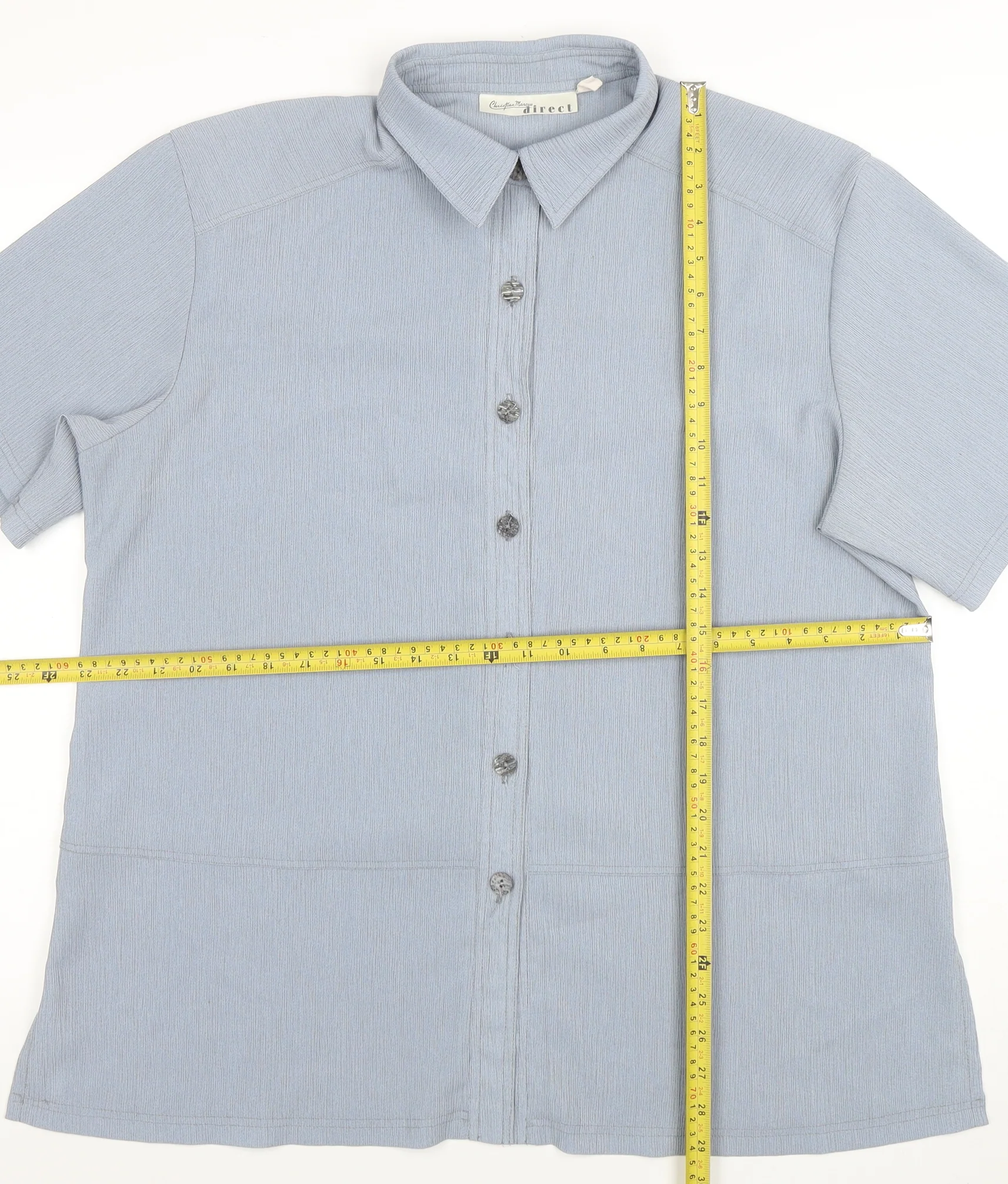Christian Marcus Direct Womens Blue Button-Up Shirt Size 18 Short Sleeve - Image 2