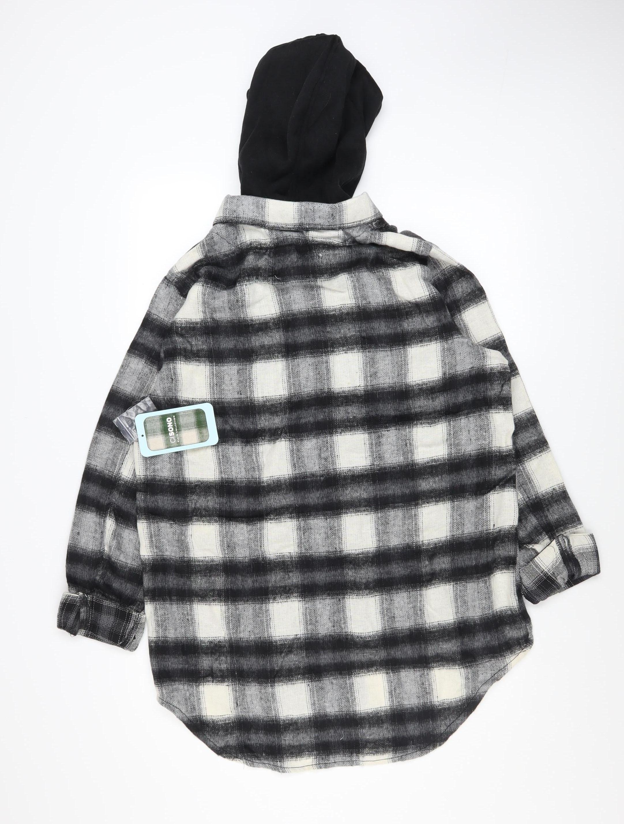 Ci Sono Women's Black & White Plaid Hooded Shacket XL Cotton Blend - Image 3