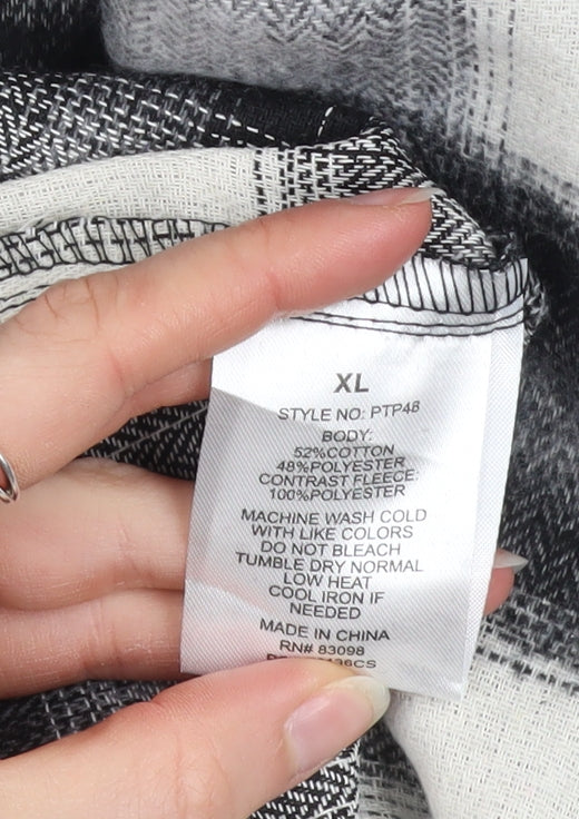Ci Sono Women's Black & White Plaid Hooded Shacket XL Cotton Blend - Image 5