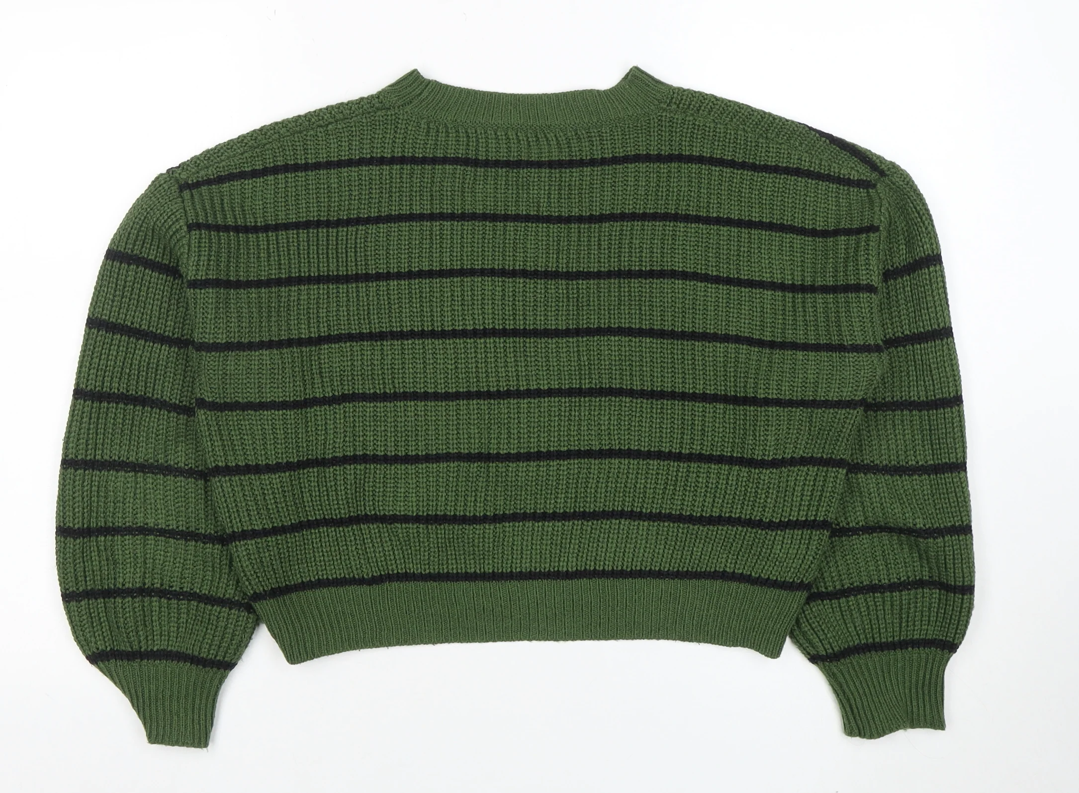 CIDER Women's Green Striped Chunky Knit Pullover Jumper Size S - Image 3