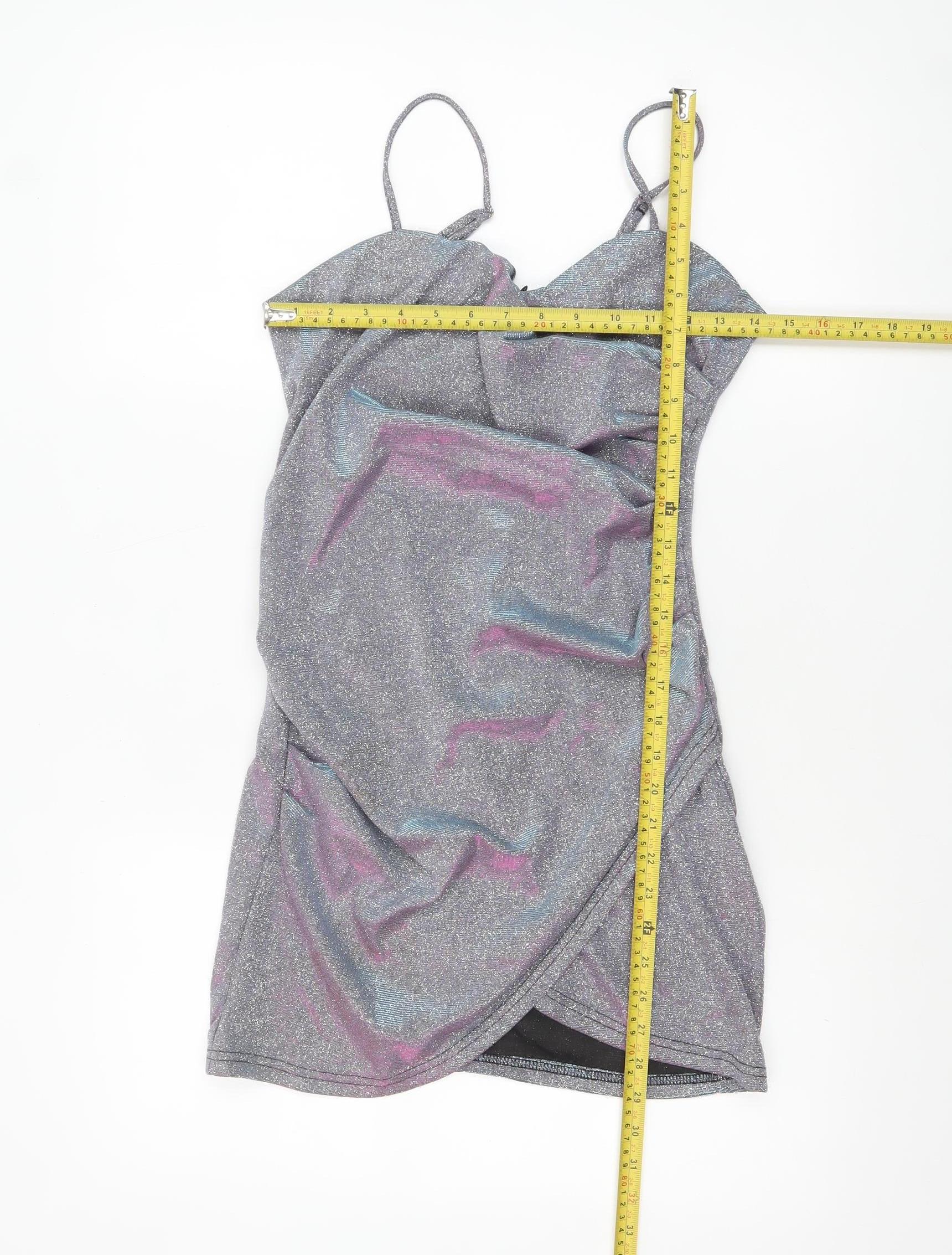 Cider Women's Silver Glitter Bodycon Party Mini Dress Size S - Image 2