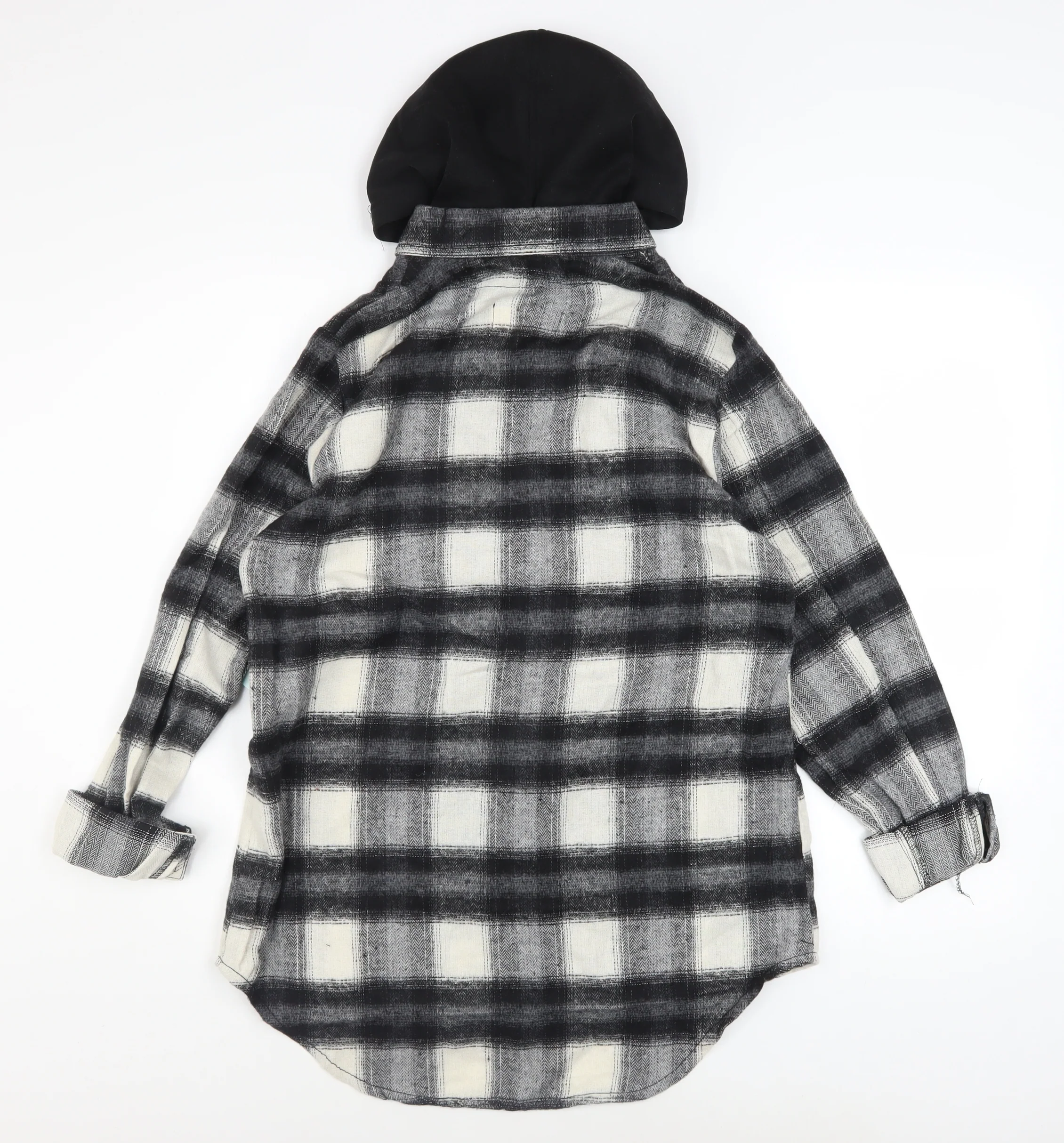 CISONO Women’s Black Check Hooded Shirt Jacket Size M Cotton Blend - Image 3