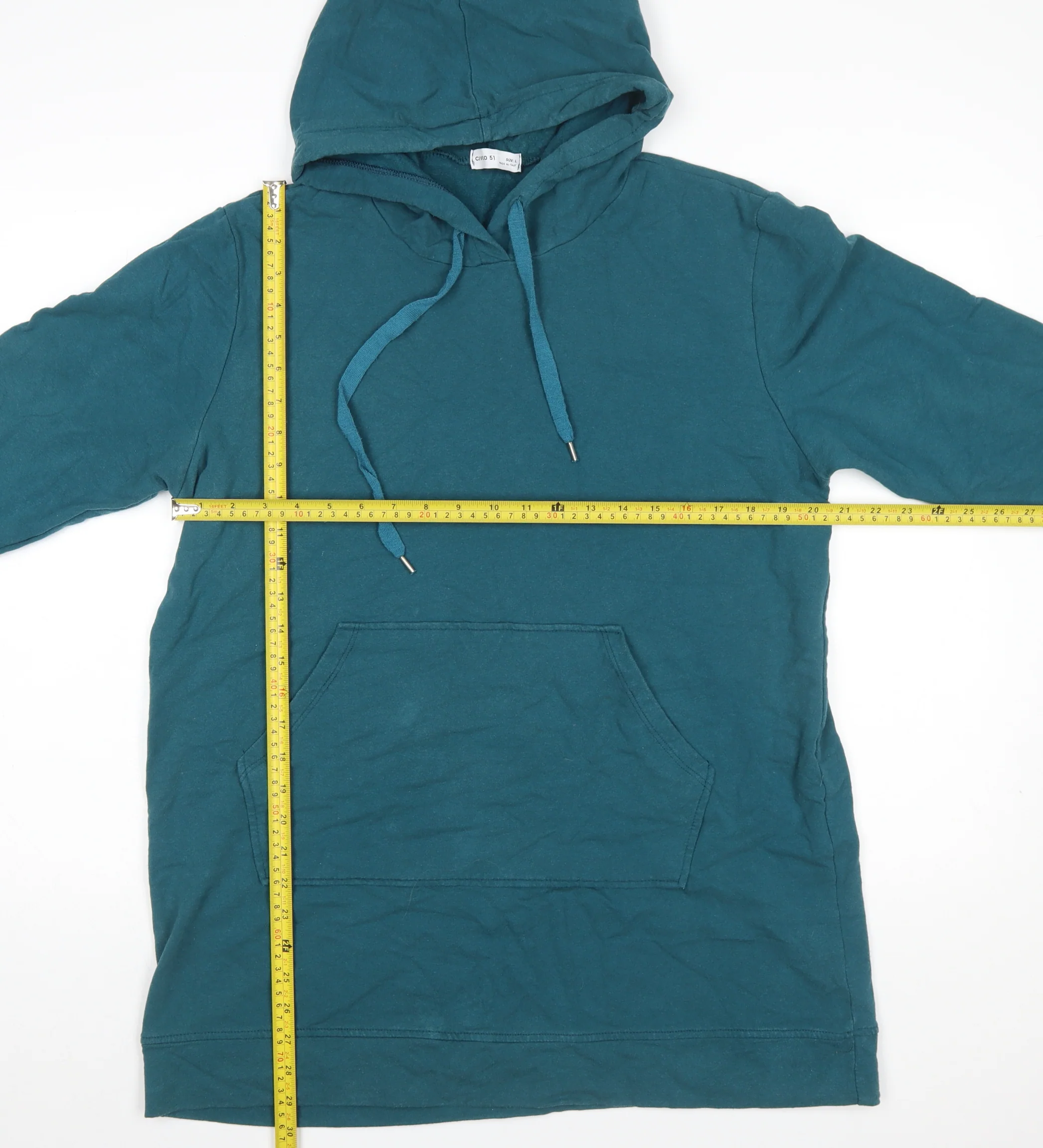Civico 51 Womens Teal Longline Pullover Hoodie Size L Cotton Blend - Image 2