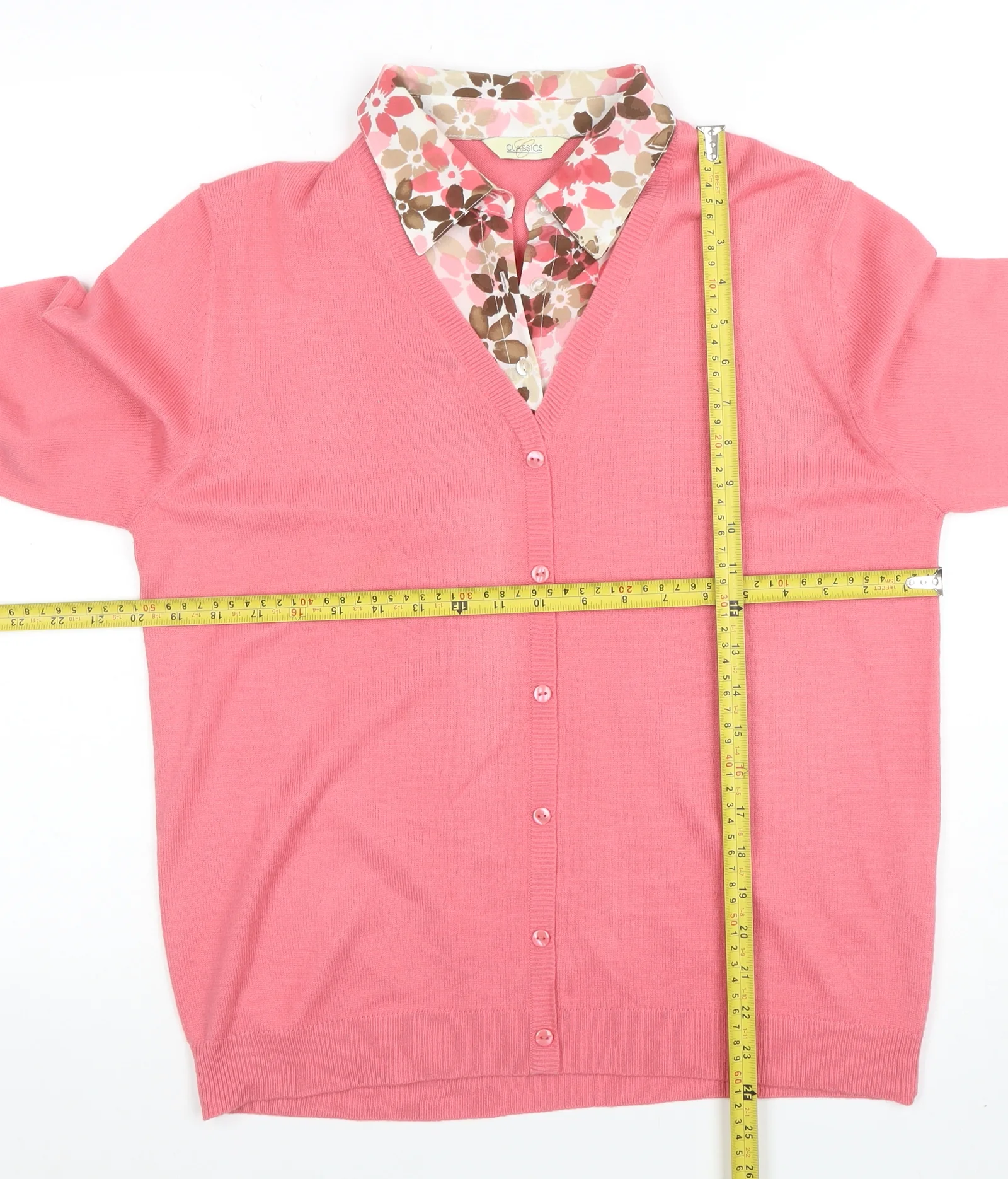 Classics Women Pink V-Neck 3/4 Sleeve Cardigan Size 16 - Image 2