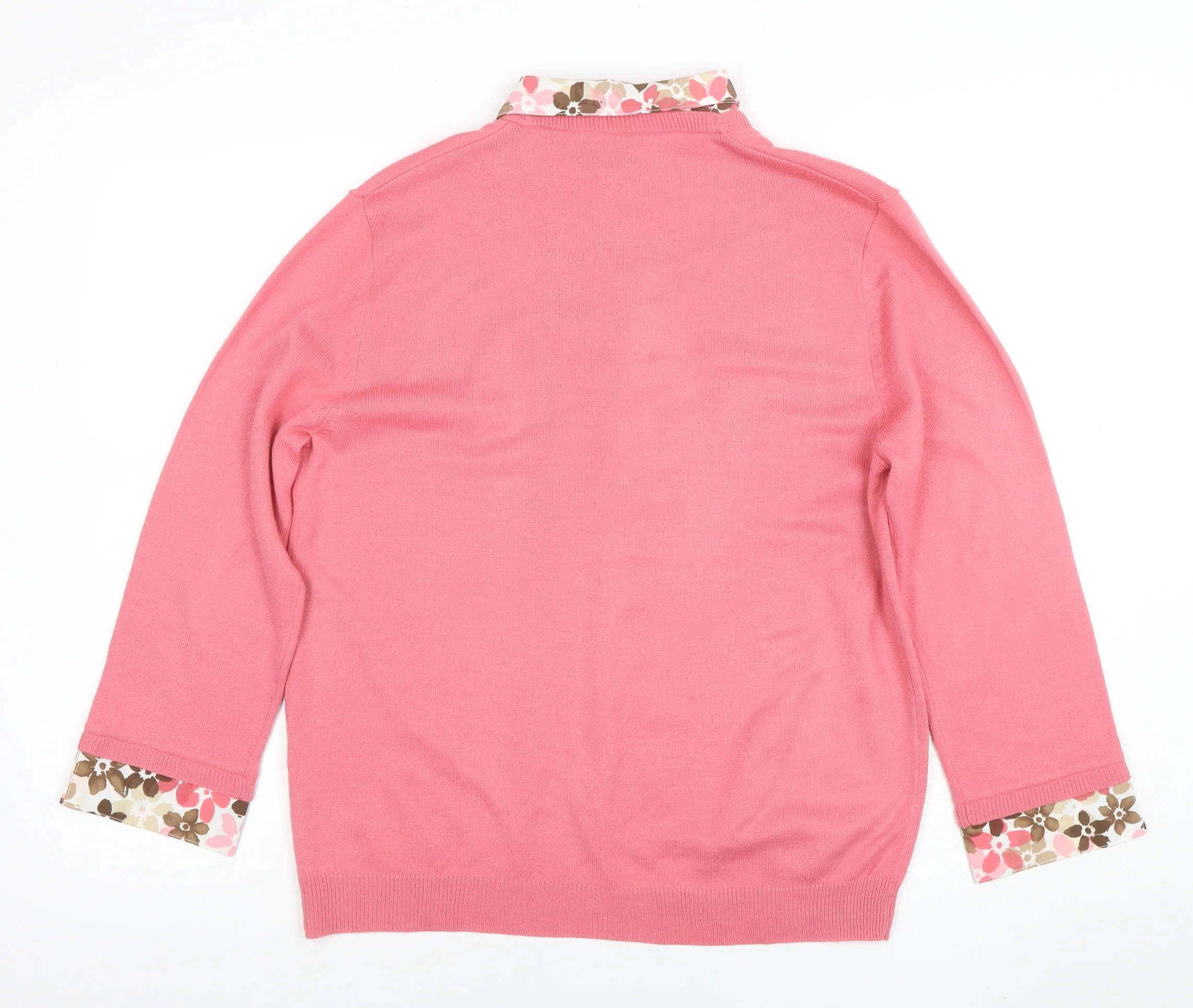 Classics Women Pink V-Neck 3/4 Sleeve Cardigan Size 16 - Image 3