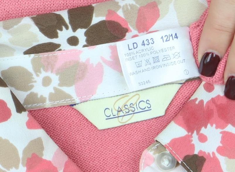 Classics Women Pink V-Neck 3/4 Sleeve Cardigan Size 16 - Image 4