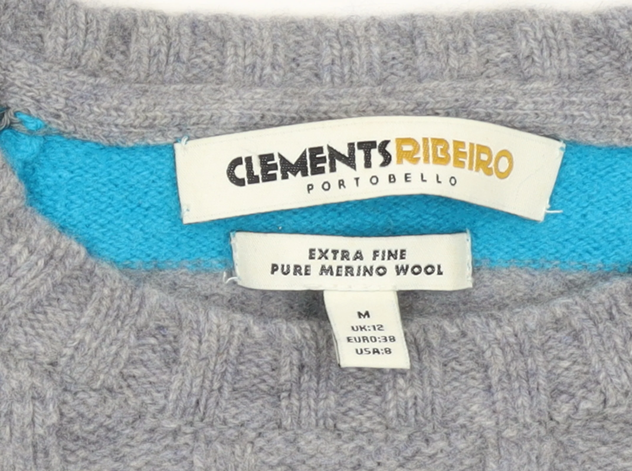 Clements Ribeiro Women Grey Blue Striped Cable-Knit Merino Wool Jumper UK 12 - Image 4