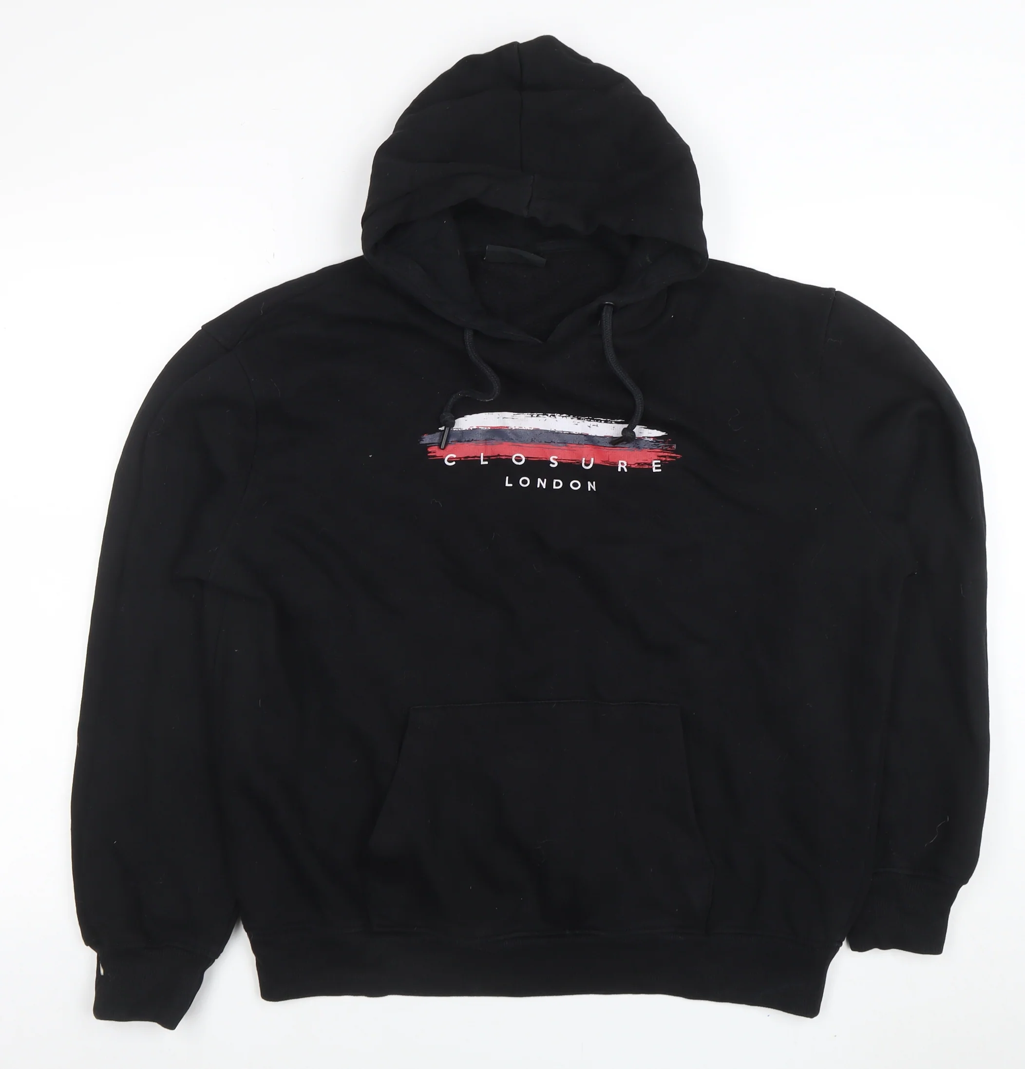 Closure London Men’s Black Pullover Hoodie L Graphic Logo Fleece