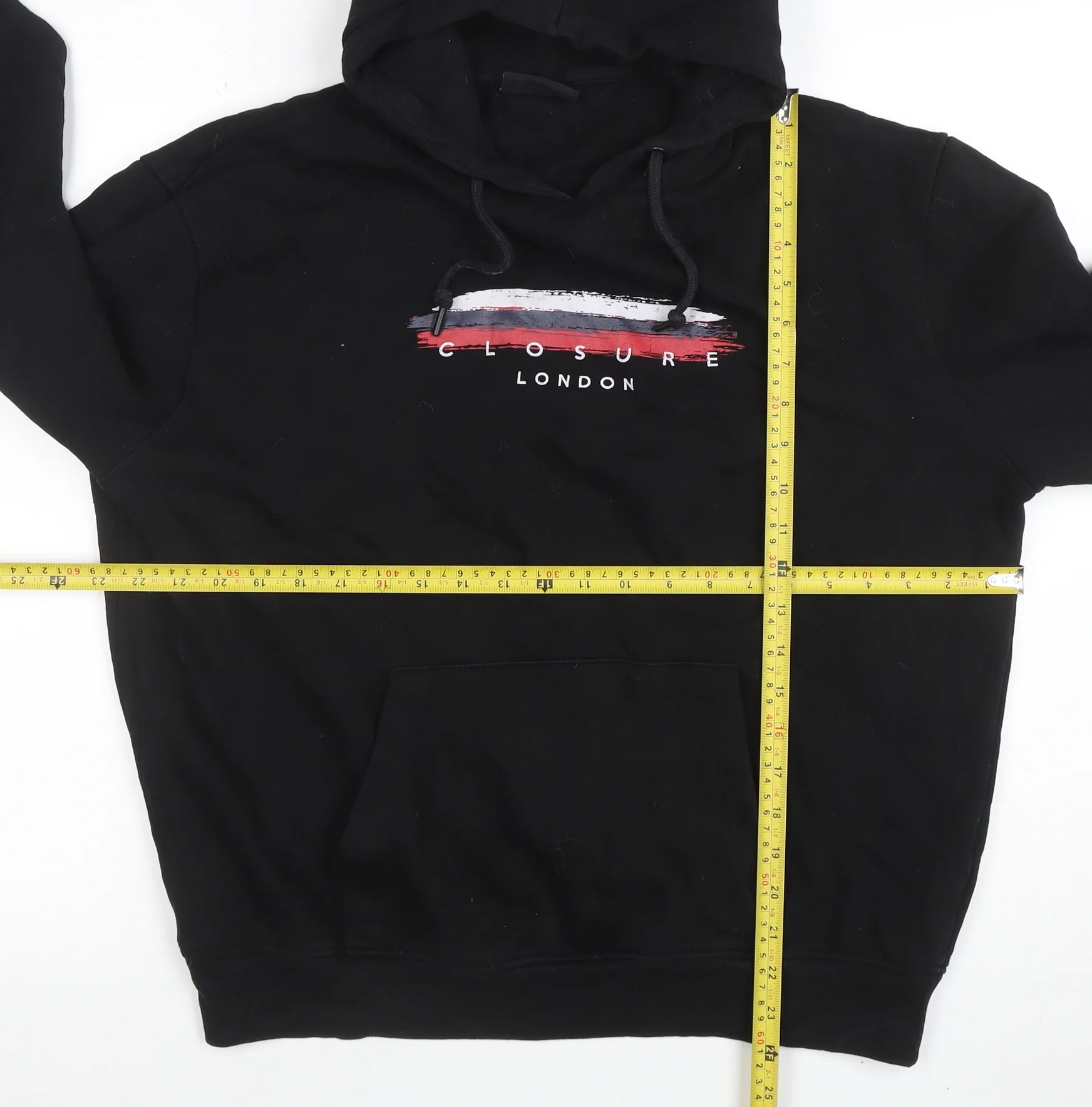 Closure London Men’s Black Pullover Hoodie L Graphic Logo Fleece - Image 2