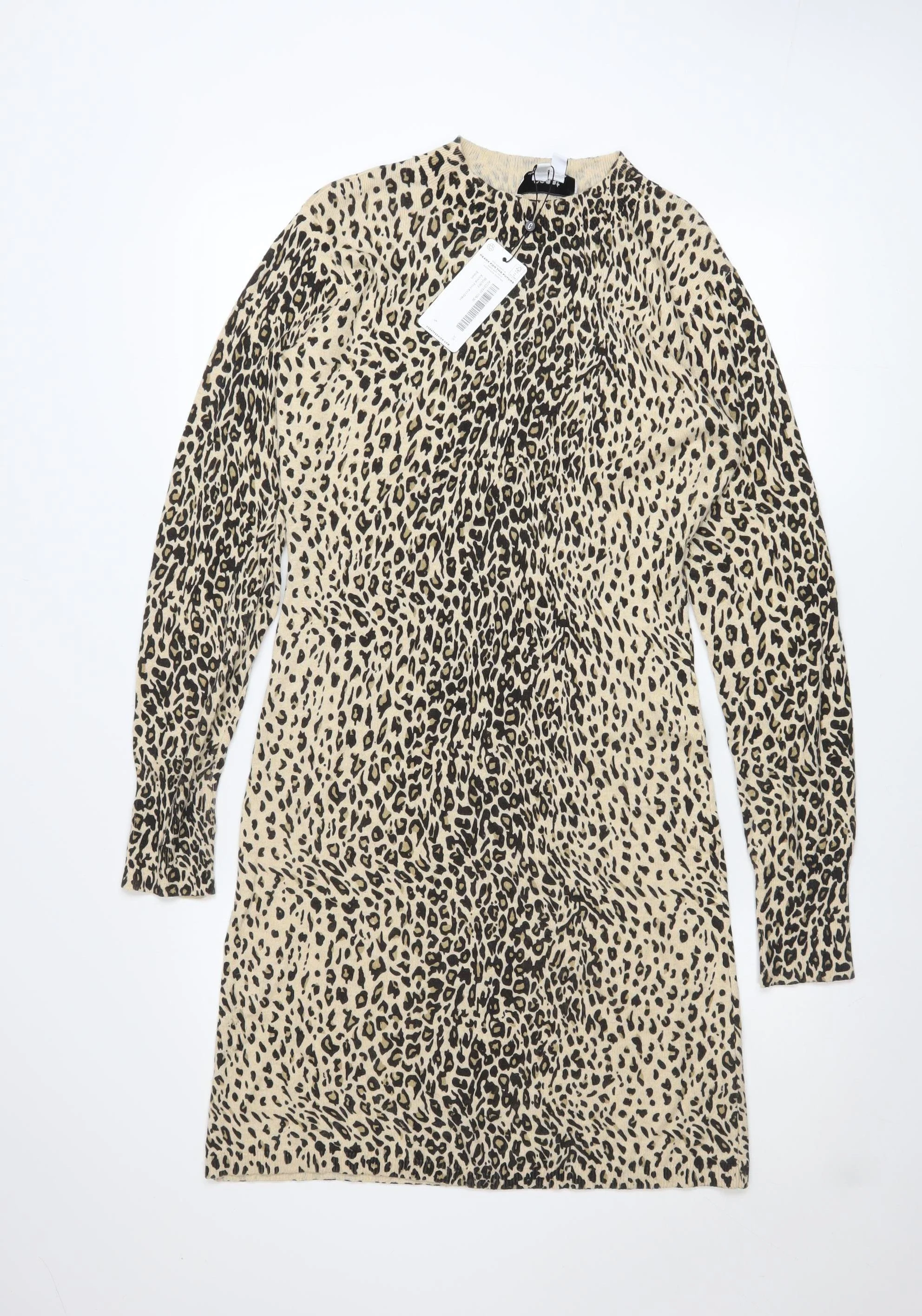 Coast Women Beige Animal Print Long Sleeve Shift Dress Size S
