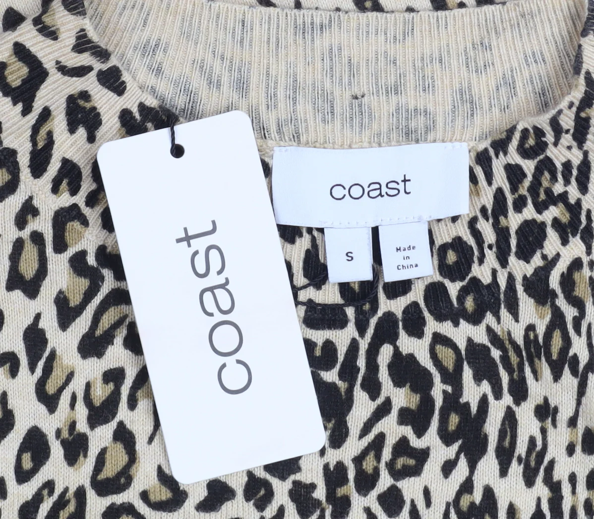 Coast Women Beige Animal Print Long Sleeve Shift Dress Size S - Image 4