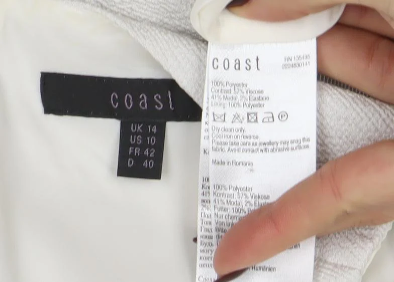 Coast Women's Ivory Sleeveless Peplum Knee Length Dress Size 14 - Image 4
