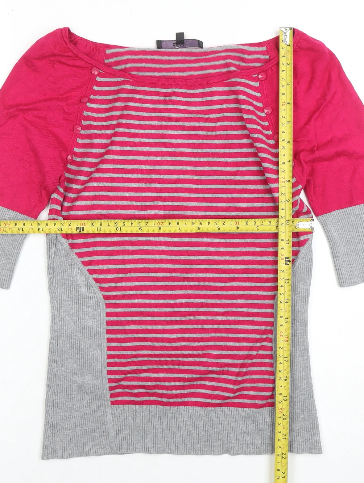 Coast Womens Pink Grey Striped Boat Neck 3/4 Sleeve Jumper Size 12 - Image 2