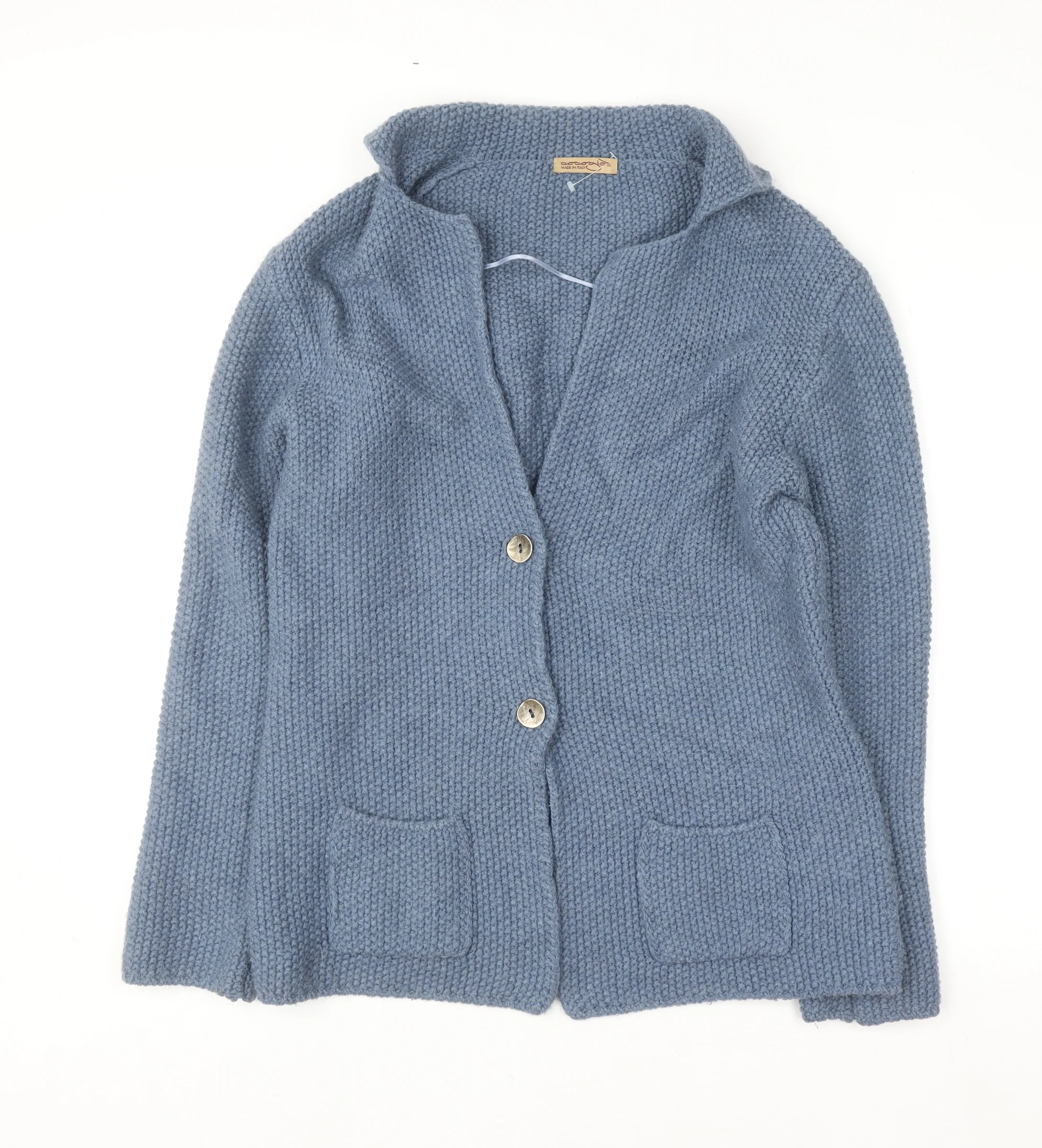 Cococi Women Blue Chunky Knit V-Neck Cardigan UK 14