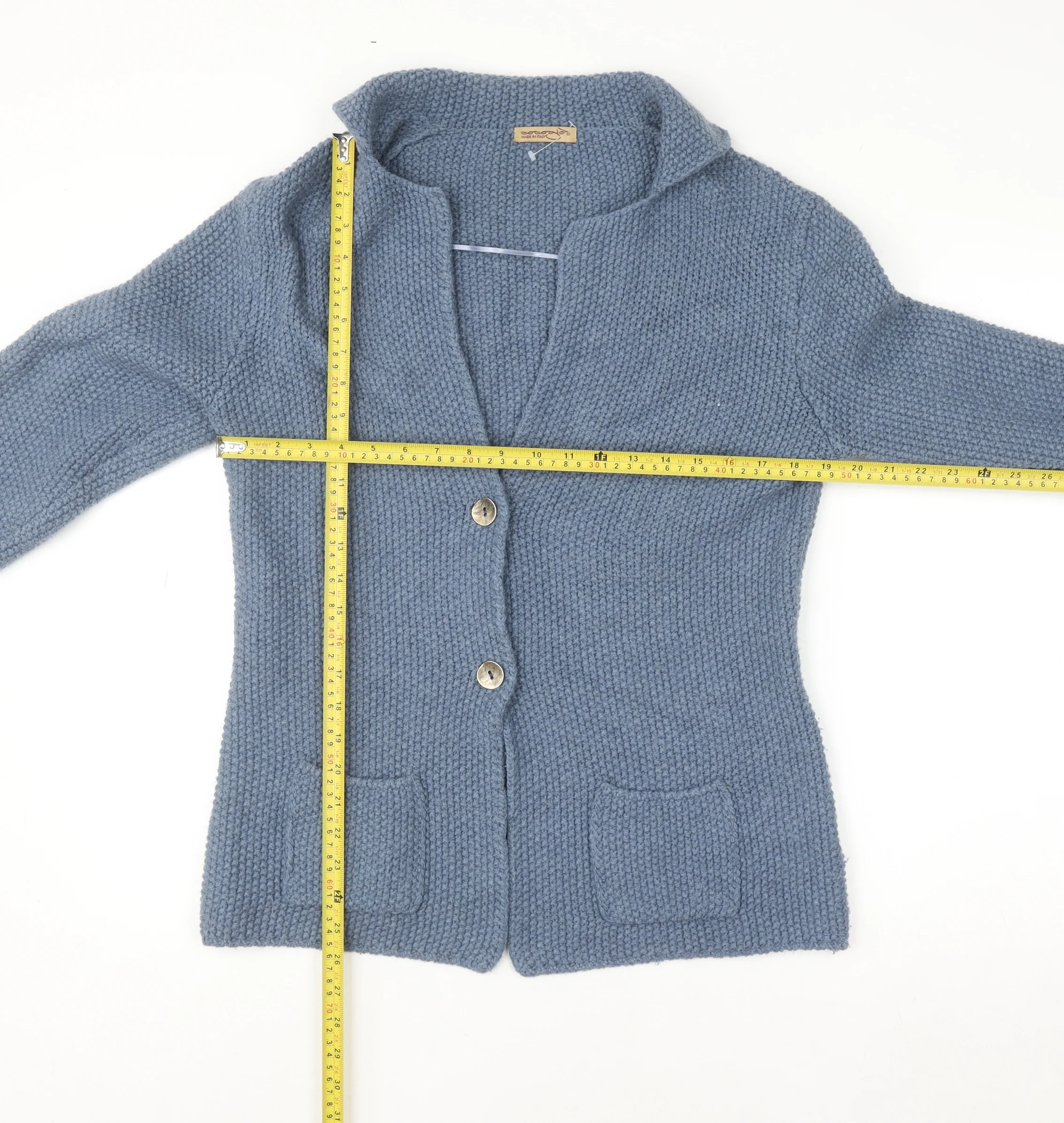 Cococi Women Blue Chunky Knit V-Neck Cardigan UK 14 - Image 2