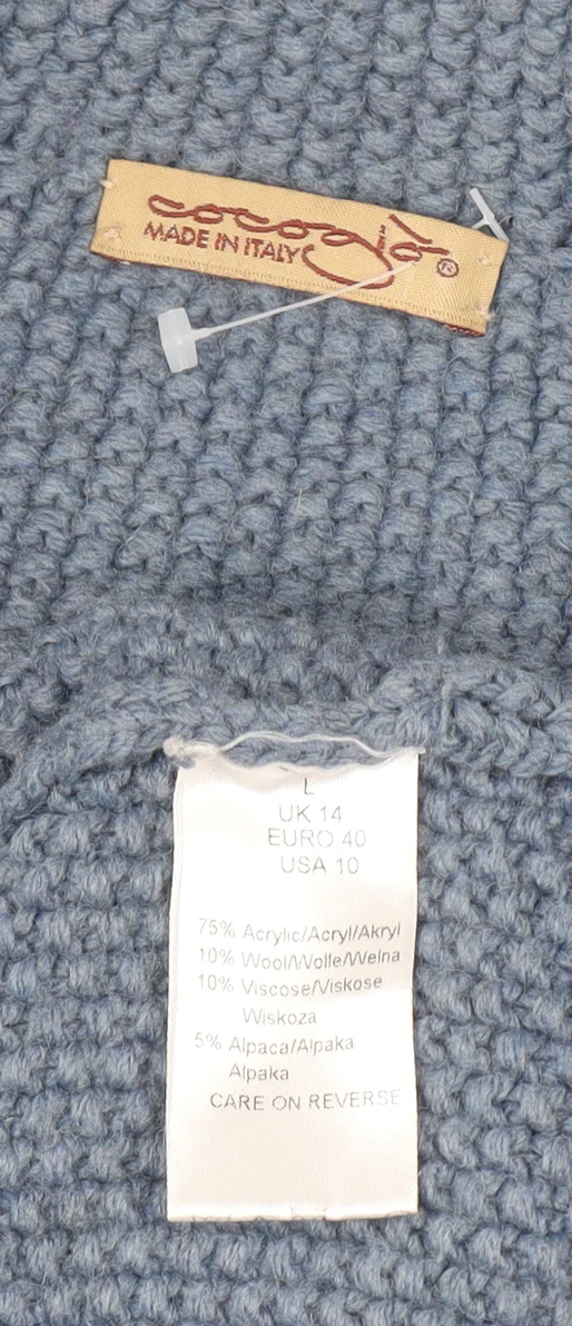 Cococi Women Blue Chunky Knit V-Neck Cardigan UK 14 - Image 4