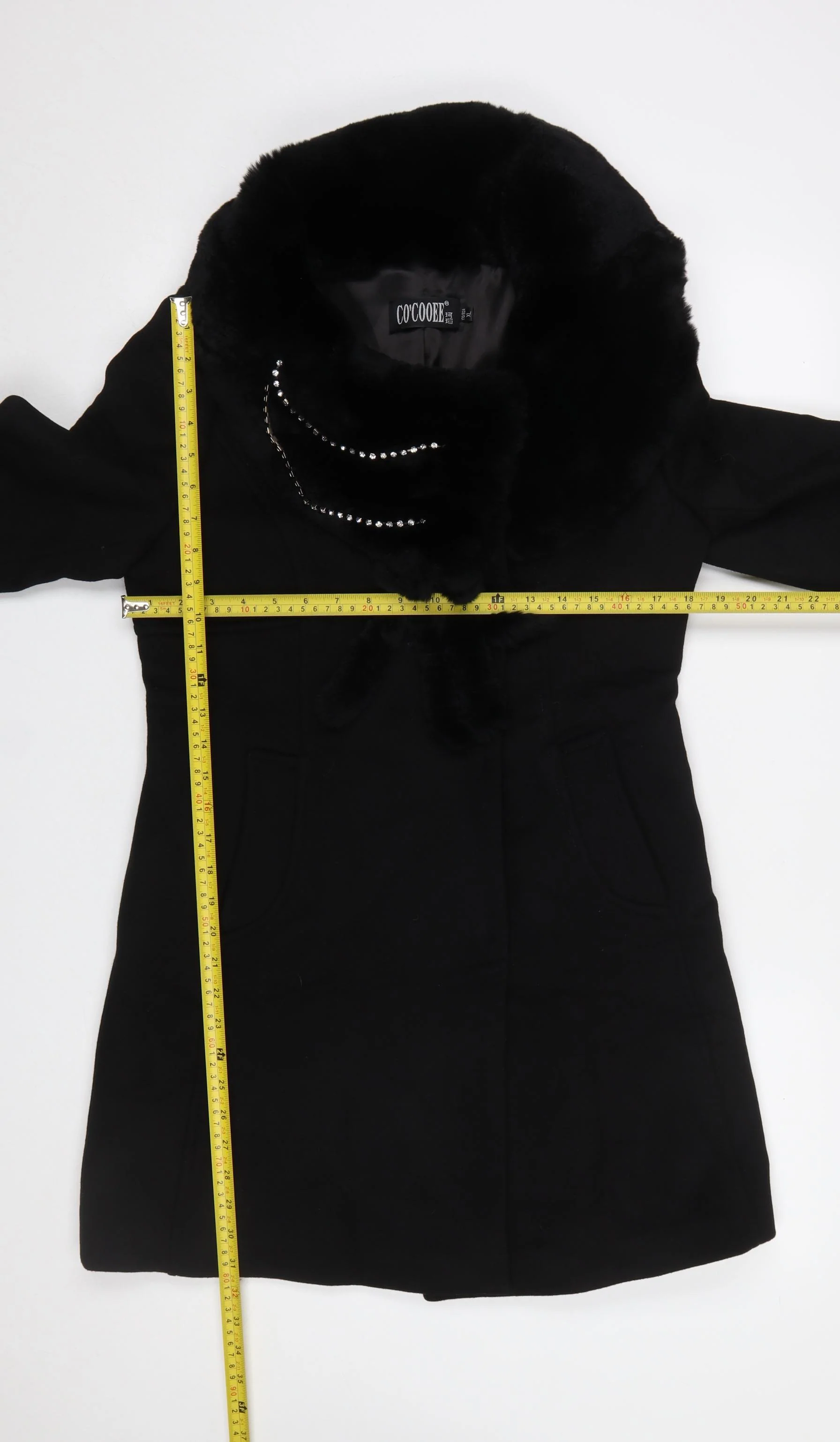 CO'COOEE Women's Black Wool Blend Faux Fur Collar Coat Size 14 - Image 2