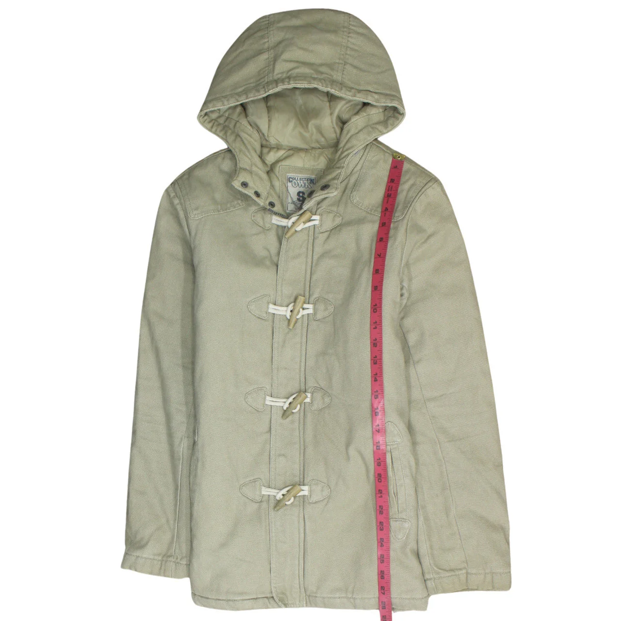 Collection OWMN Men's Beige Hooded Mid-Length Duffle Coat Size S - Image 2