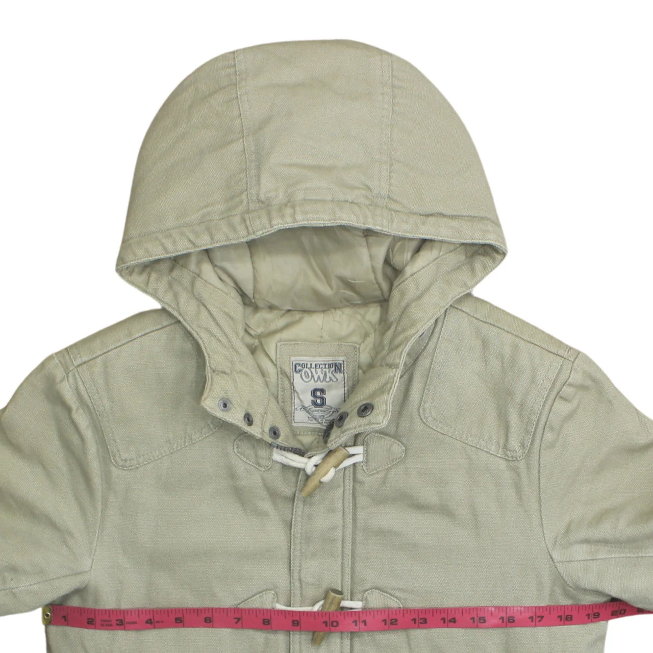 Collection OWMN Men's Beige Hooded Mid-Length Duffle Coat Size S - Image 3