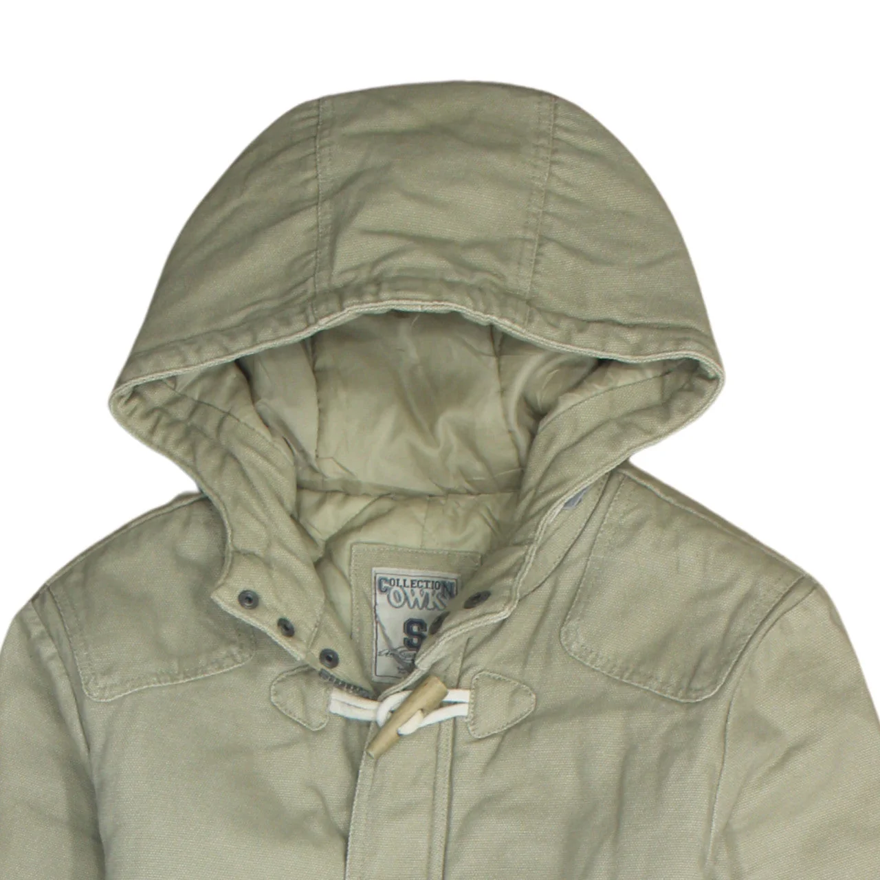 Collection OWMN Men's Beige Hooded Mid-Length Duffle Coat Size S - Image 7