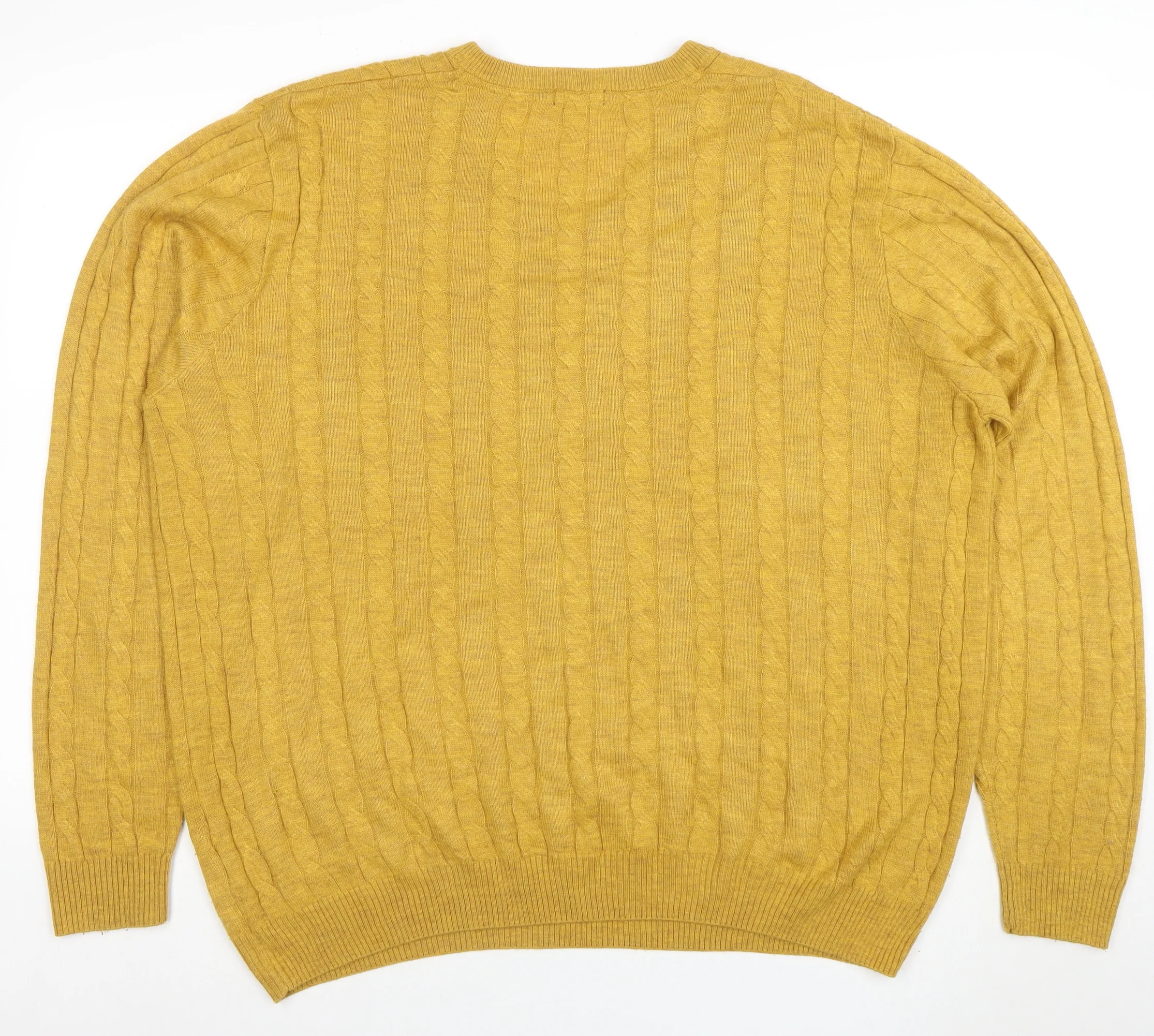 Colton Traders Men's Yellow XL Cable-Knit V-Neck Jumper - Image 3