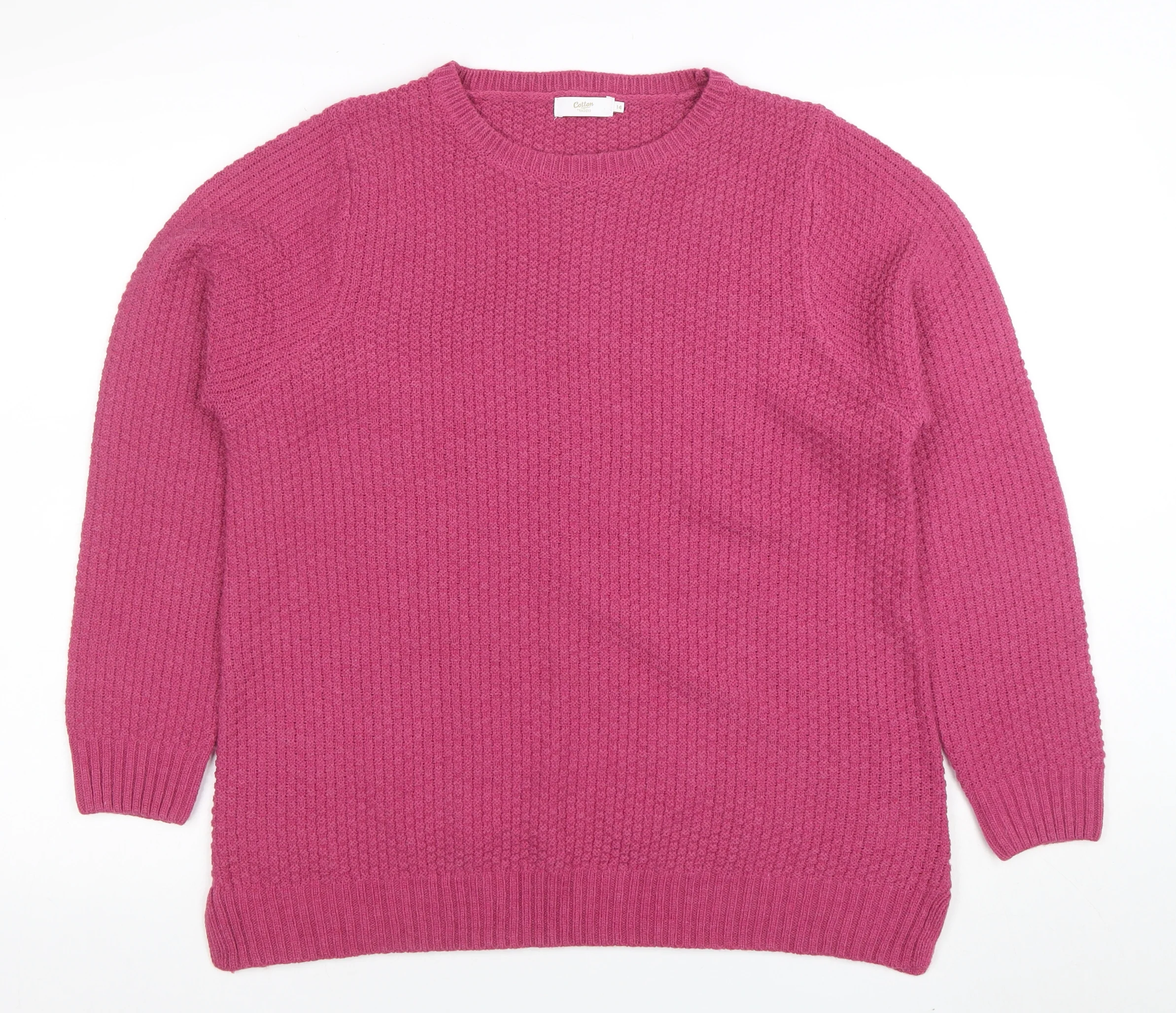 Colton Traders Women's Fuchsia Pink Knit Jumper Size 14 Crew Neck