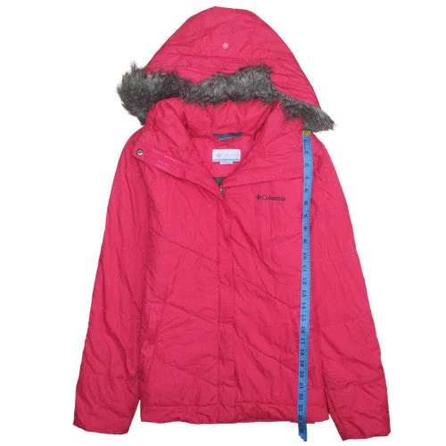 Columbia Womens Pink Hooded Puffer Jacket M Faux Fur Trim Winter - Image 3