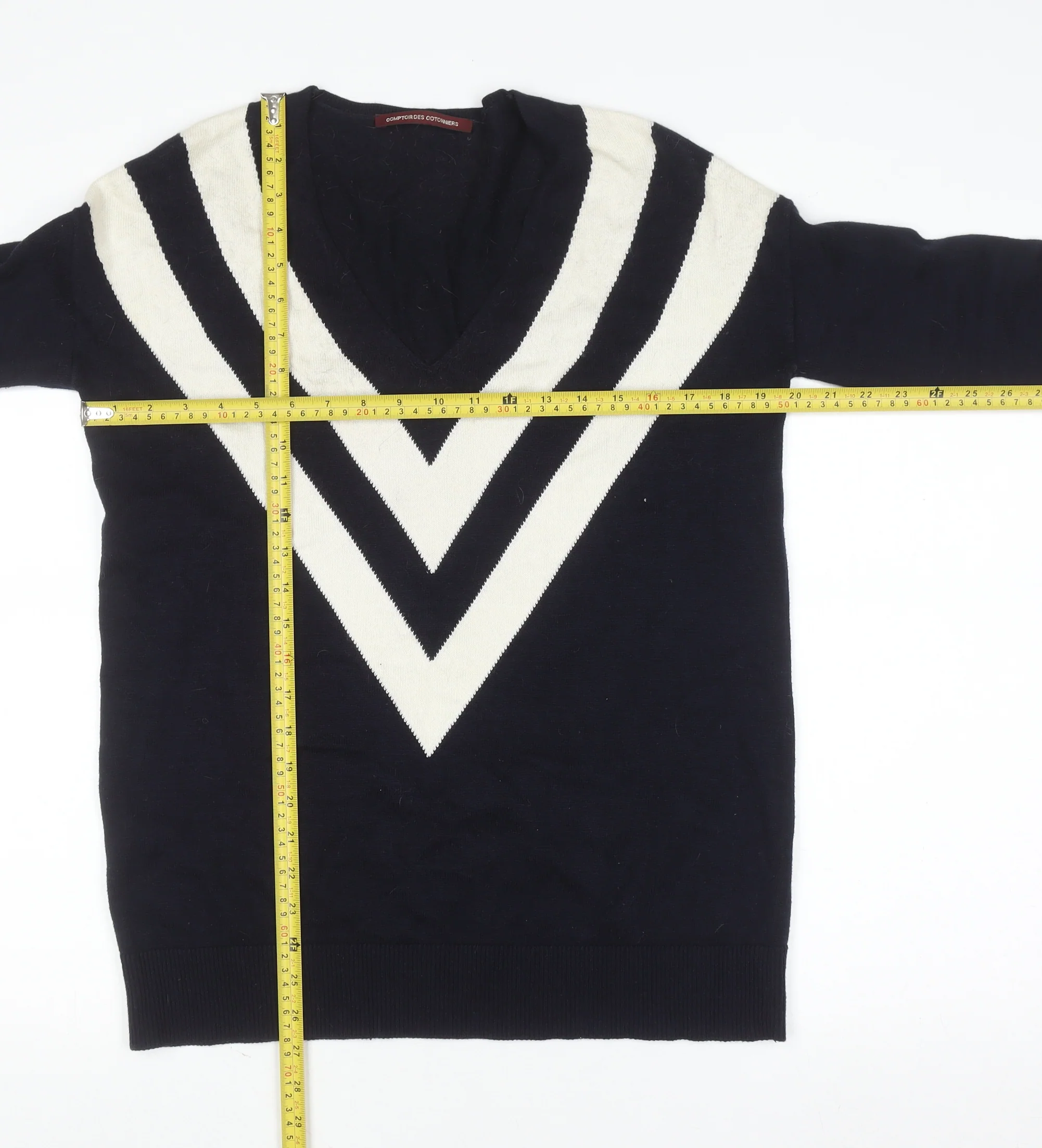 Comptoir des Cotonniers Unisex Blue XS V-Neck Wool Blend Jumper - Image 2